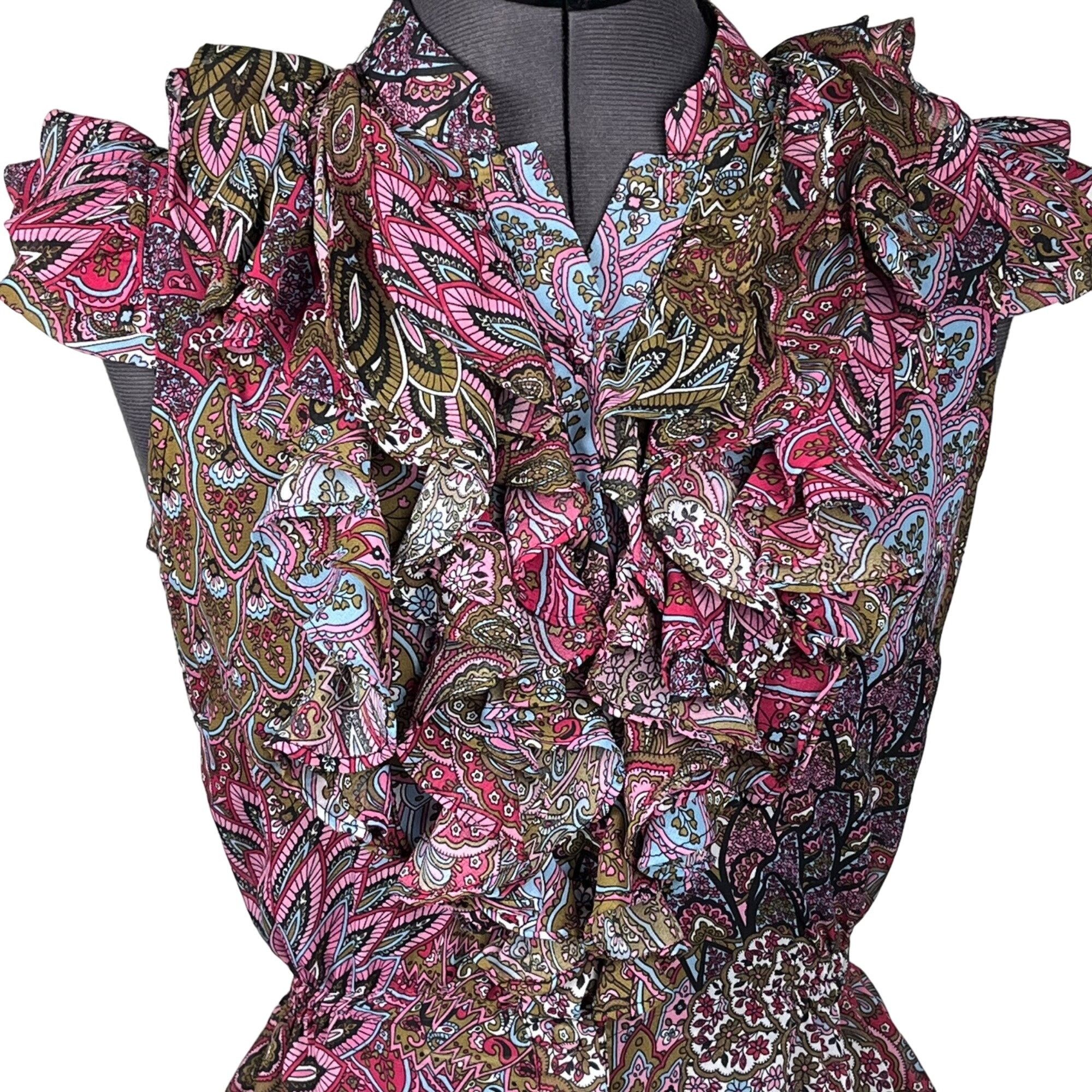 Other Ali & Kris Sleeveless Ruffled Top Elastic Waist V-Neck Chiff Size S / US 4 / IT 40 - 2 Thumbnail