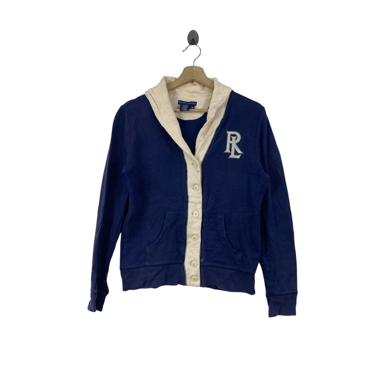 Ralph Lauren Vintage RALPH LAUREN Button Up Hoodie Jacket Spellout Logo Size M / US 6-8 / IT 42-44 - 1 Thumbnail
