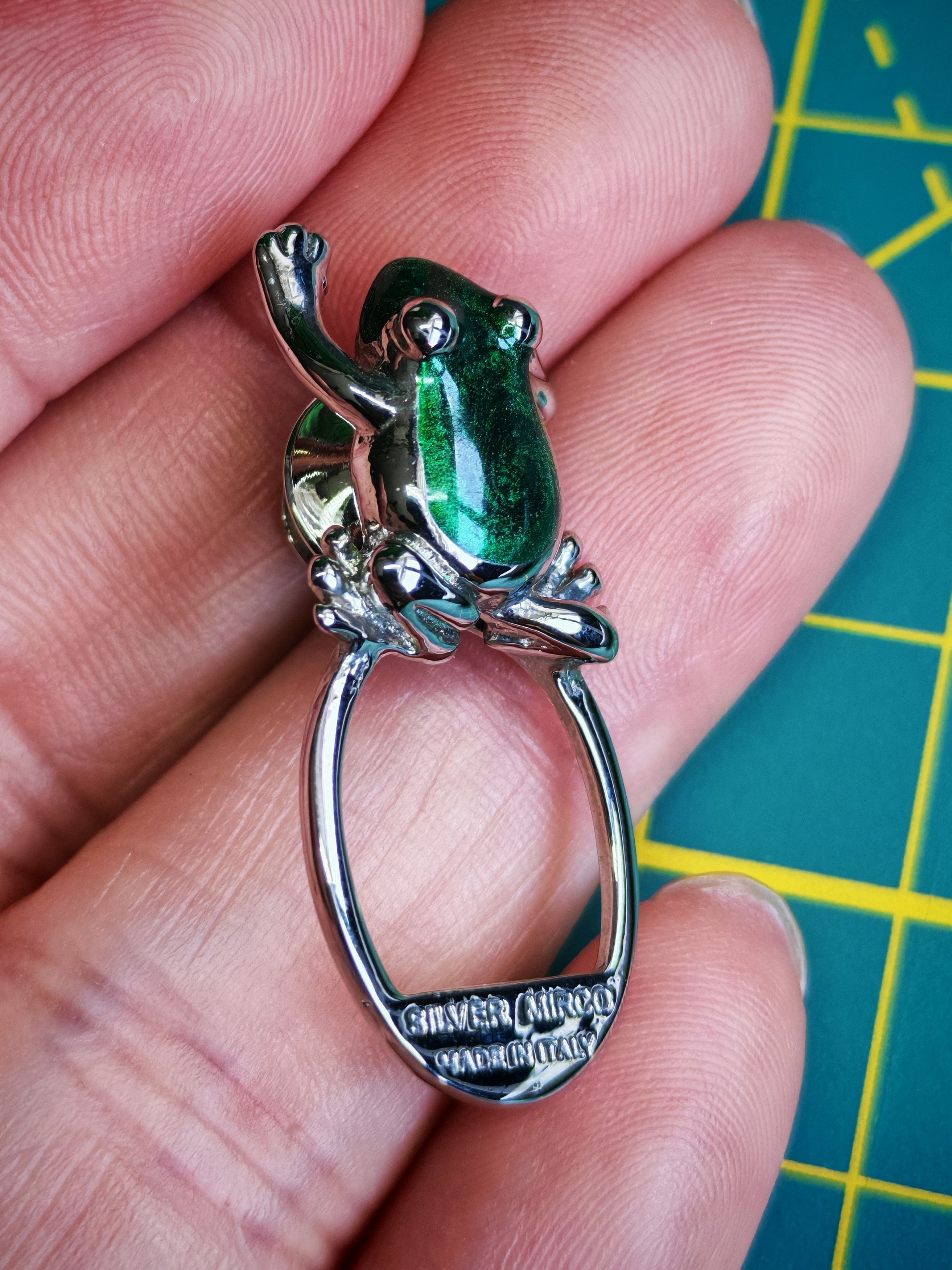 Vintage SILVER FROG GREEN 925 MIRCO MADE IN ITALY Size ONE SIZE - 4 Thumbnail