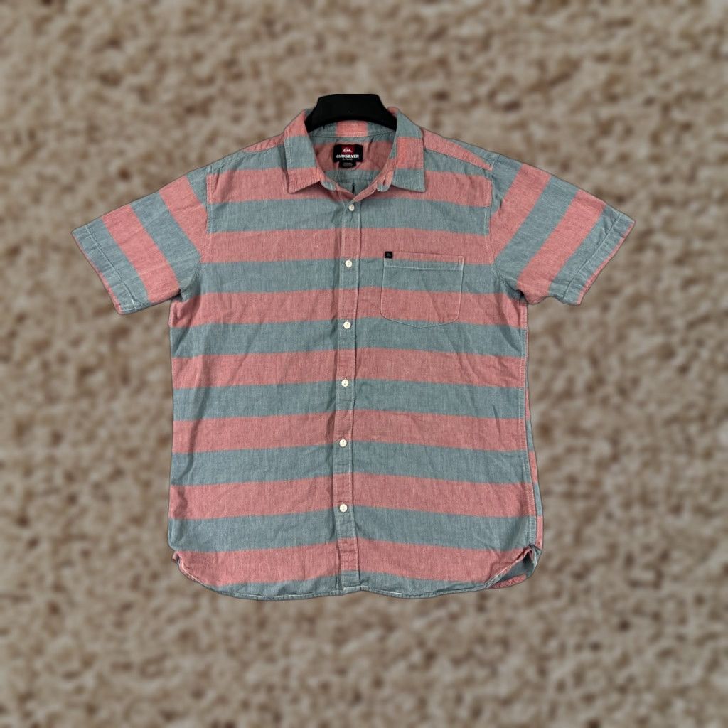 Quiksilver Quiksilver Shirt Mens XL Green Stripe Button-Up Cotton Slim Fit Size US XL / EU 56 / 4 - 1 Thumbnail