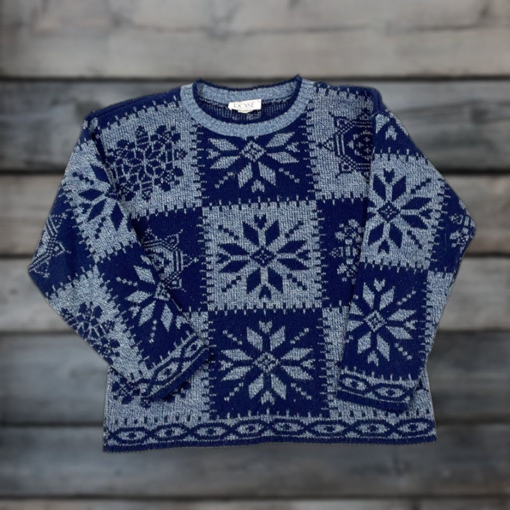 Vintage VINTAGE Rose Sweater Women M Blue Geometric Snowflake All-Over Pullover 90s USA Made Womens Size M / US 6-8 / IT 42-44 - 1 Thumbnail