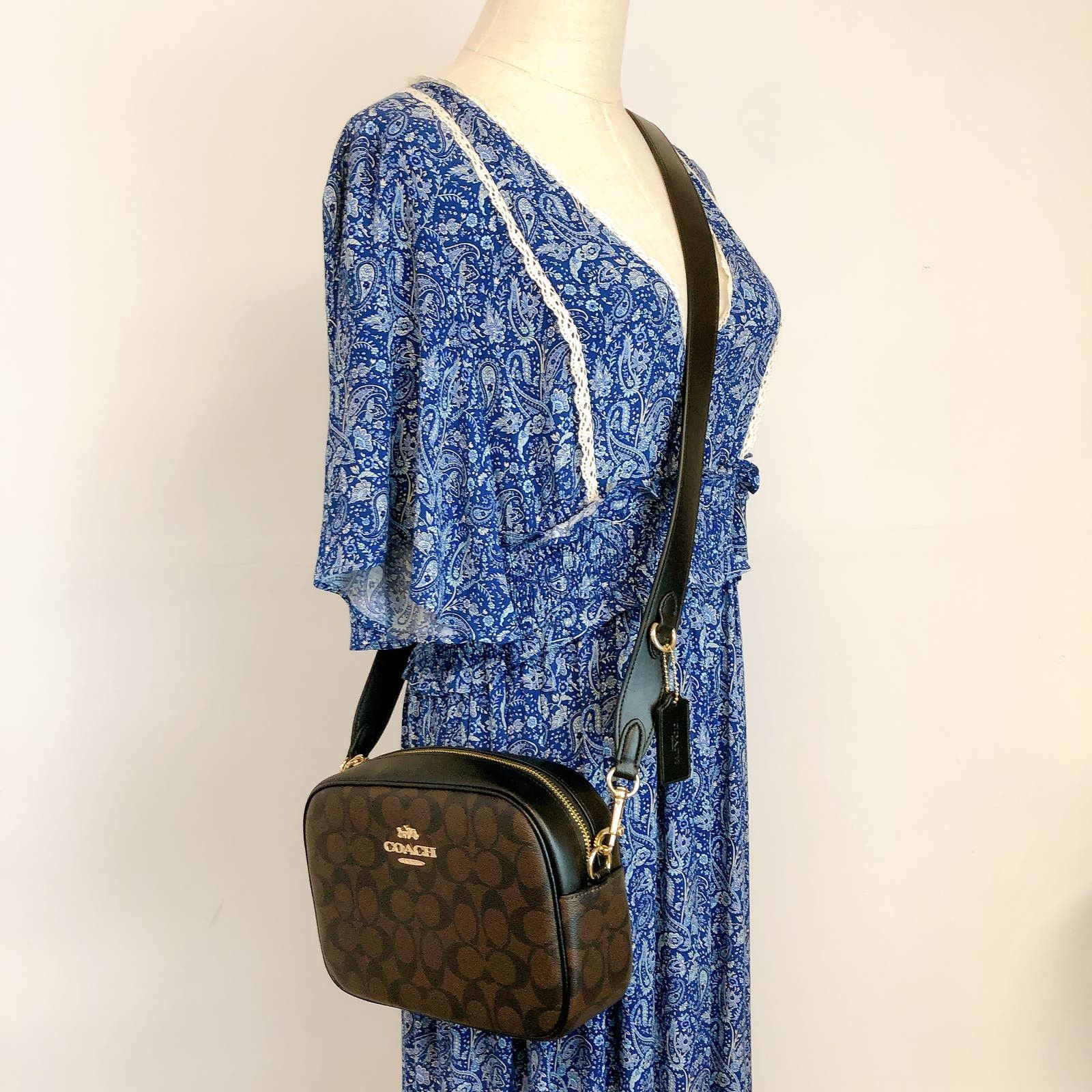 image of Coach Ca547 Jamie Camera Bag Signature Canvas In Brown Black, Women's