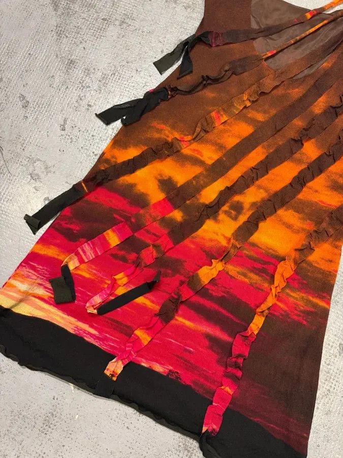 Roberto Cavalli 2000s Roberto Cavalli Orange Sunset Dress Size M / US 6-8 / IT 42-44 - 6 Thumbnail