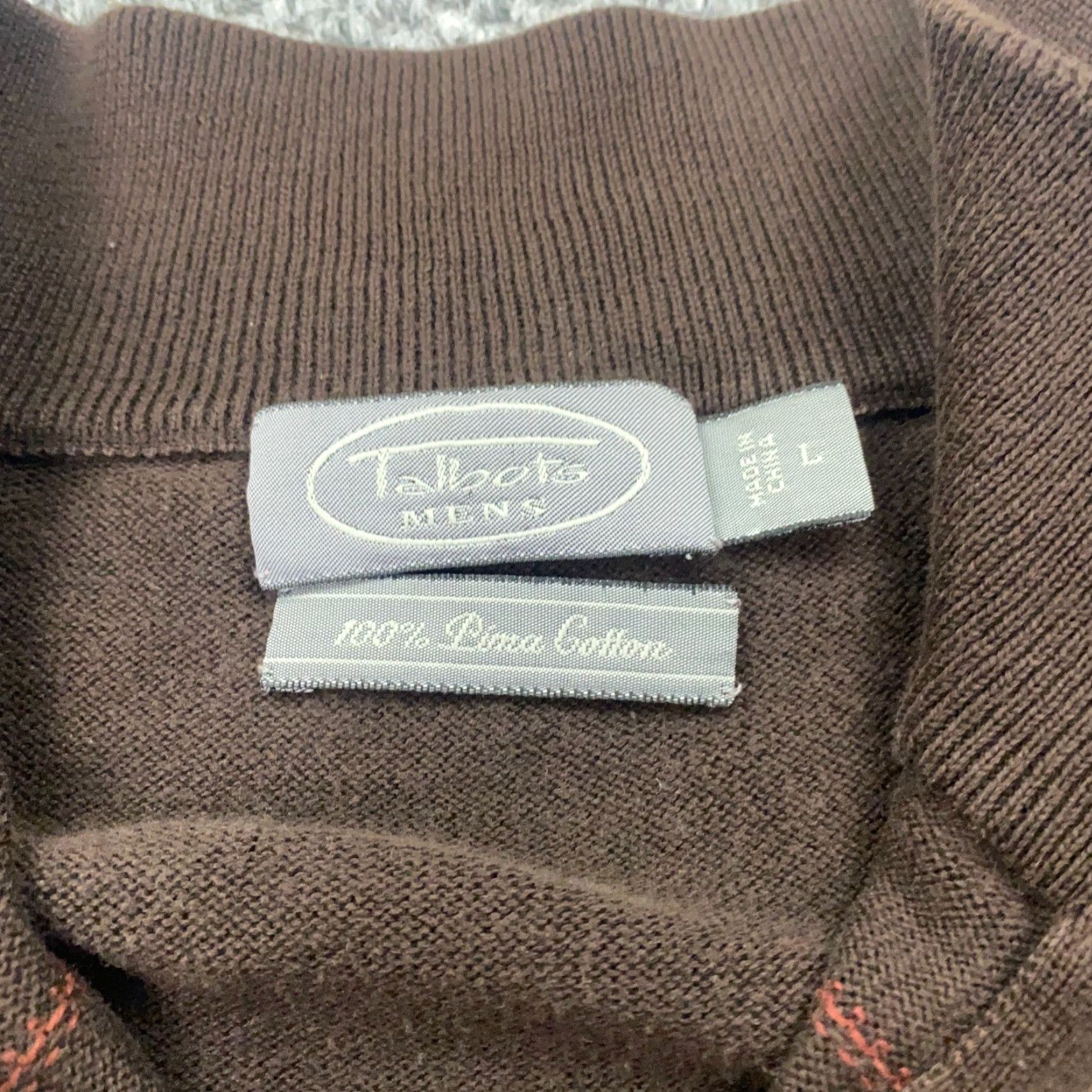 Talbots VINTAGE: No — Talbots Sweater Mens Large Brown 1/4 Zip Pullover Long Sleeve Pima Cotton Size US L / EU 52-54 / 3 - 4 Thumbnail