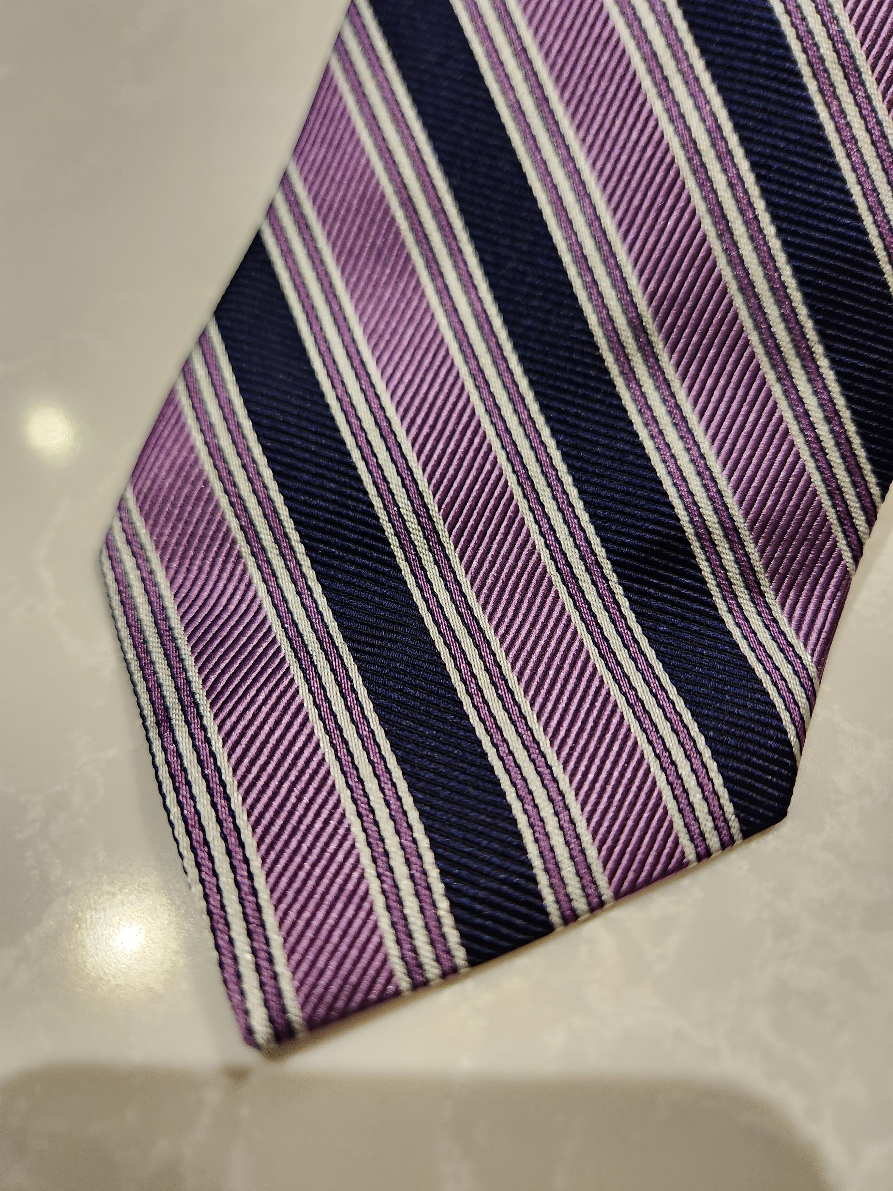Brooks Brothers Blue Purple Silver Striped 100% Silk Tie Size ONE SIZE - 2 Thumbnail