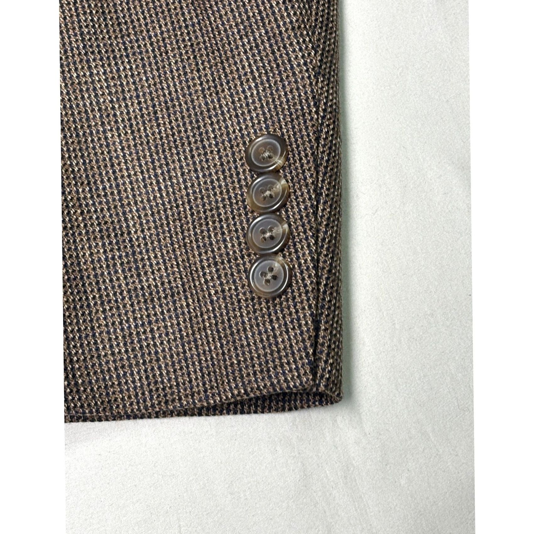 Stafford Stafford Essentials Wool Blend Blazer Brown Herringbone Three-Button Notch Lapel Long Single-Vented Men 44 Big & Tall Wool, Polyester Xl? Size 44R - 4 Thumbnail