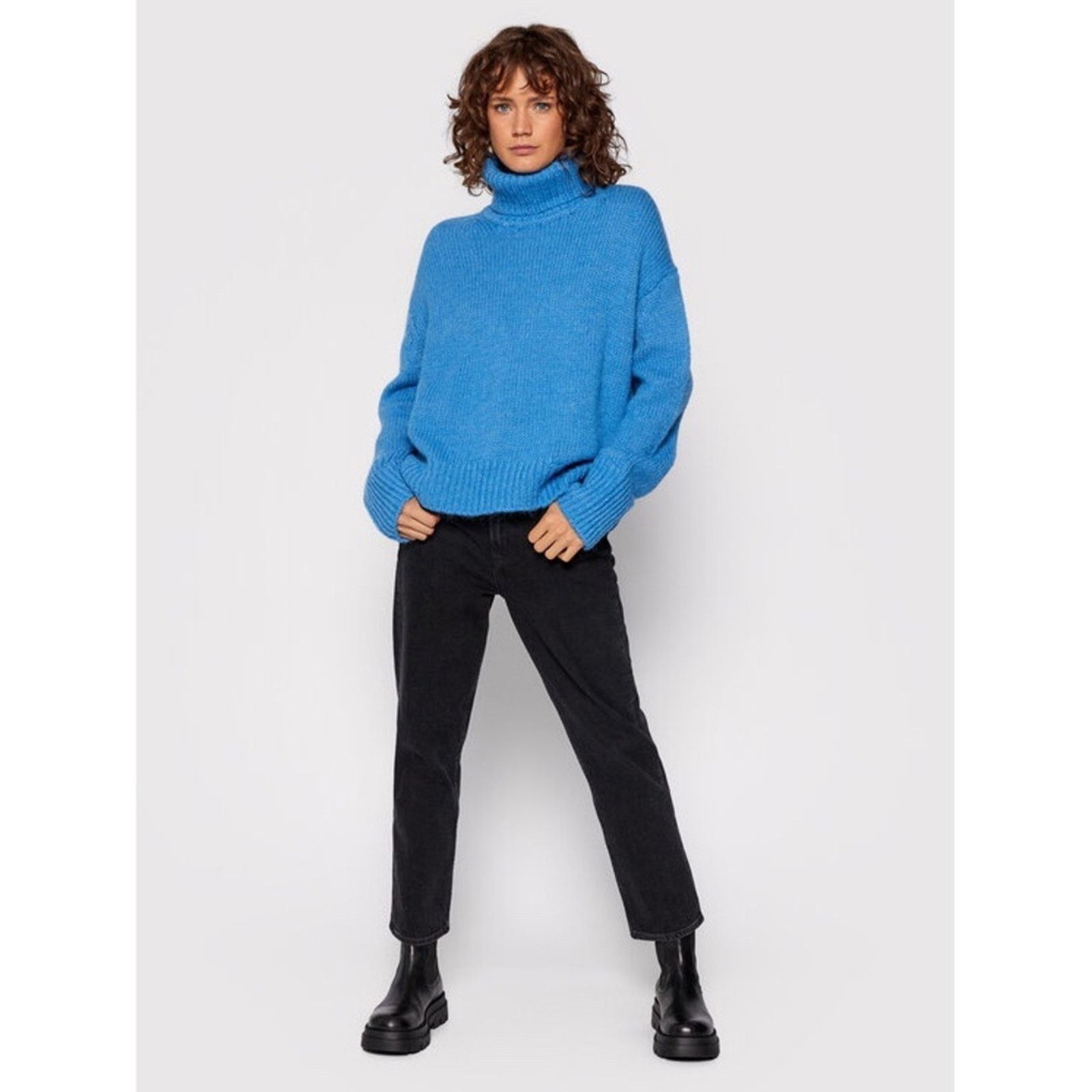 image of Samsoe Samsoe Molli Wool & Alpaca Blend Turtleneck Sweater in Blue, Women's (Size Small)