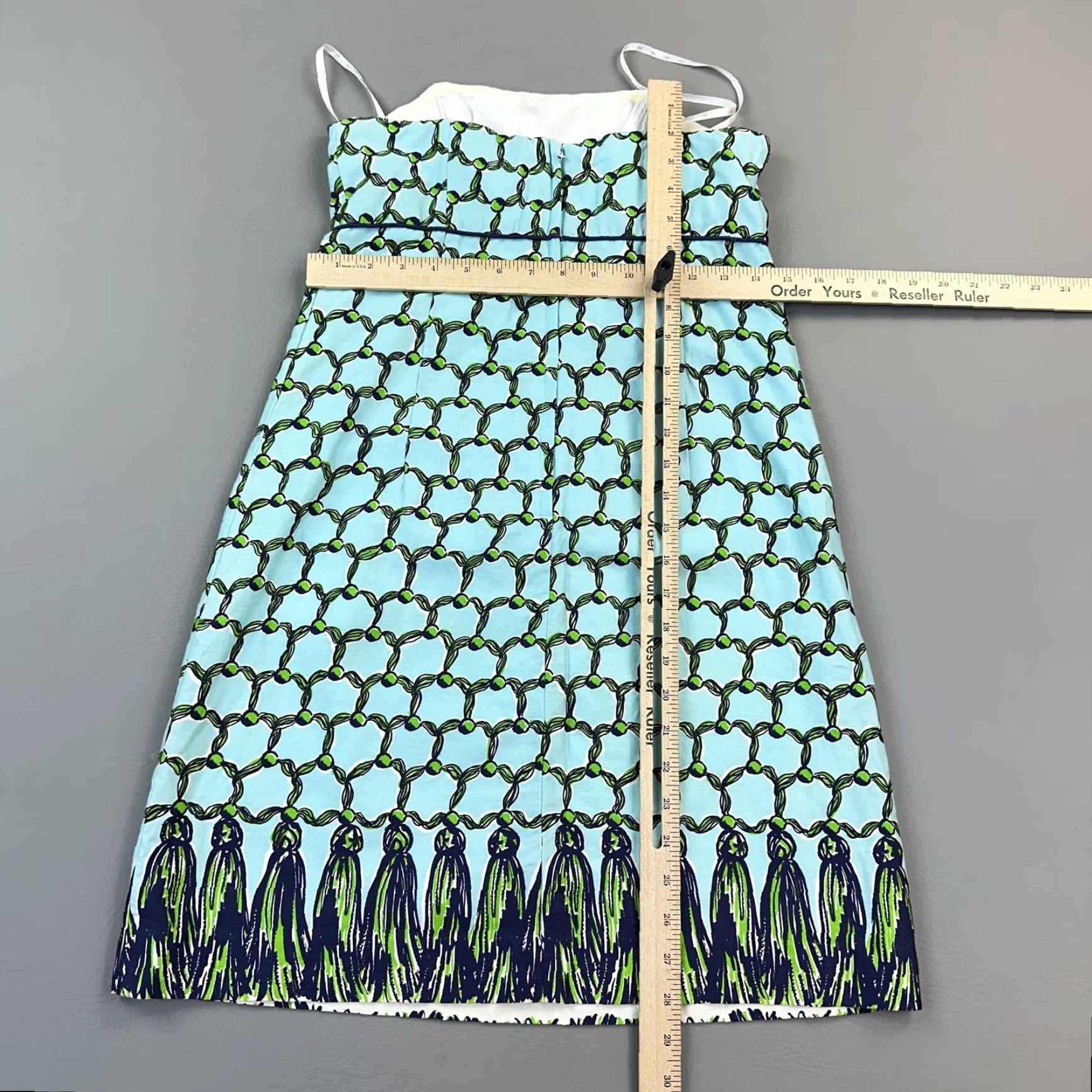 Lilly Pulitzer Lilly Pulitzer Dress Women's 4 Blue Green Strap Bowen Tassel Print Summer Boho Size S / US 4 / IT 40 - 5 Thumbnail