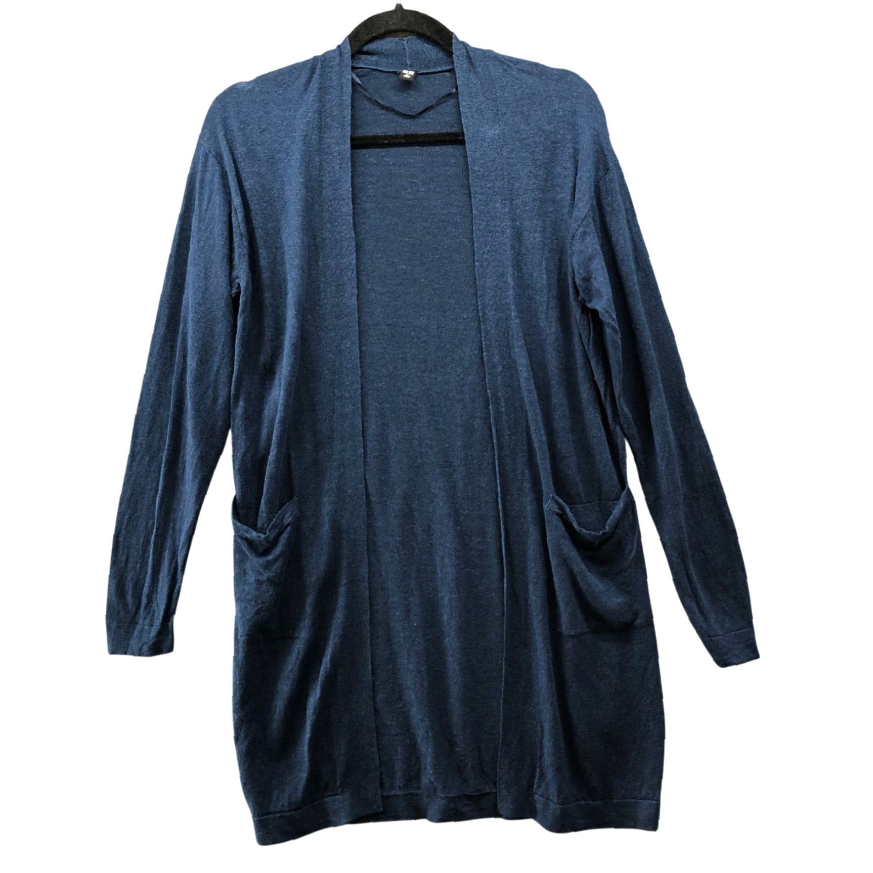 Uniqlo Uniqlo Cardigan Womens XS Dark Blue Linen Blend Open Front Pockets Knit Sweater Open-Knit Solid Button Casual Size XS / US 0-2 / IT 36-38 - 2 Thumbnail