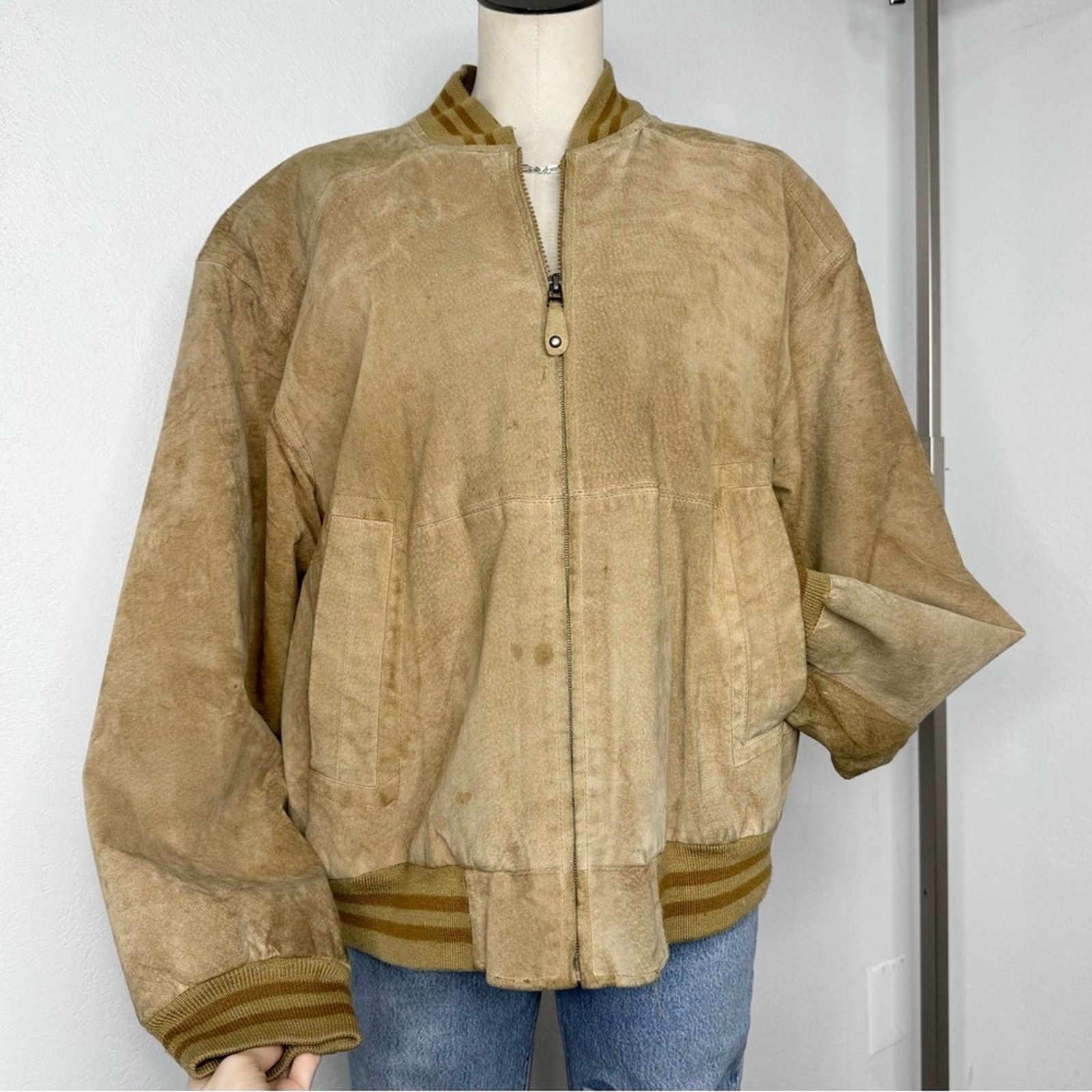 Vintage Vintage 90s Distressed Suede Bomber Jacket Grunge Size US L / EU 52-54 / 3 - 1 Thumbnail