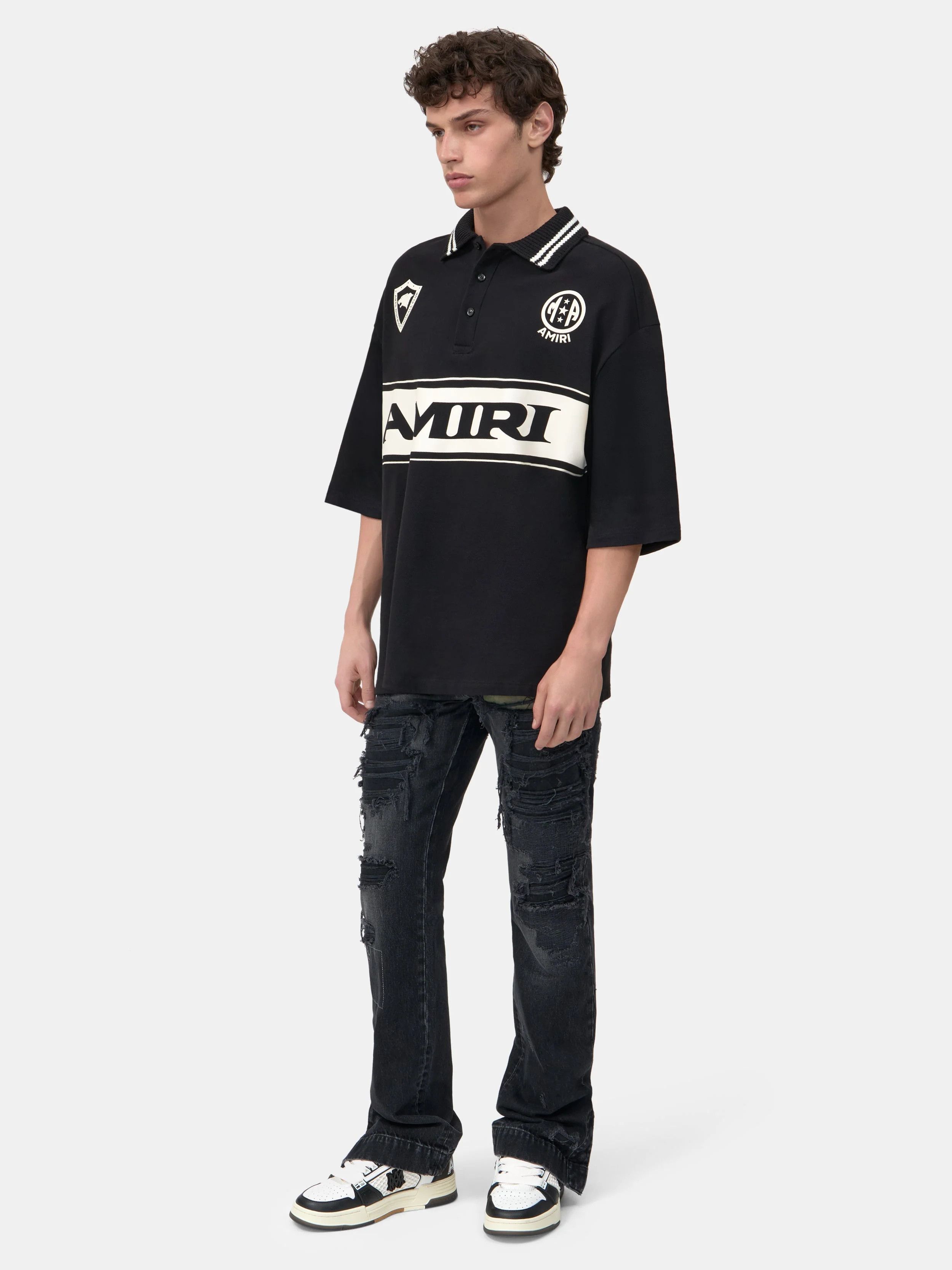 Amiri os11x0326 Sport Oversized Polo Shirt in Black/White Size US M / EU 48-50 / 2 - 3 Thumbnail