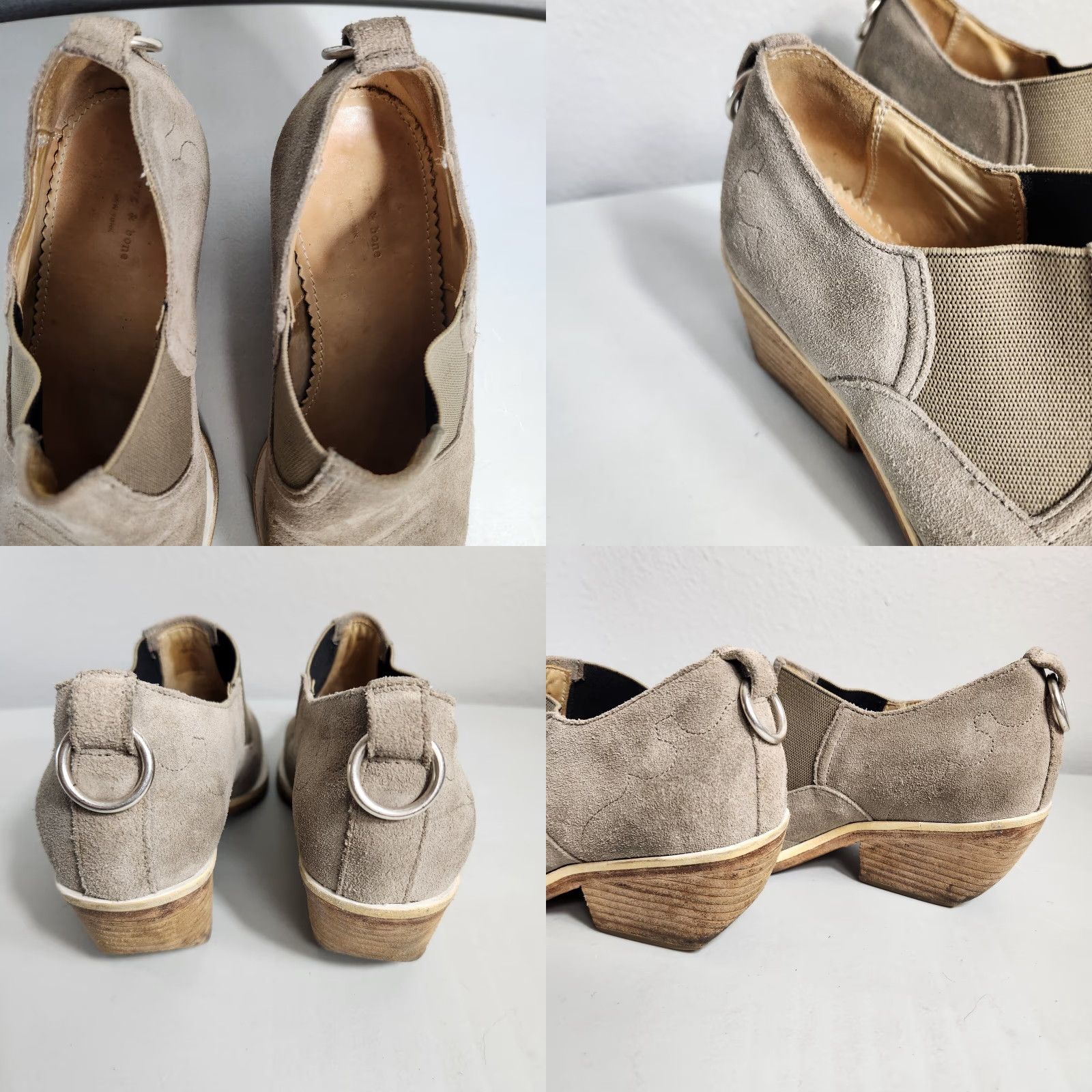 Rag & Bone rag & bone Finlay Western Booties-Size 7 Women Suede Block Heel Almond Toe Beige Stone Leather Lining 2.5" Vintage No Size US 7 / IT 37 - 8 Thumbnail