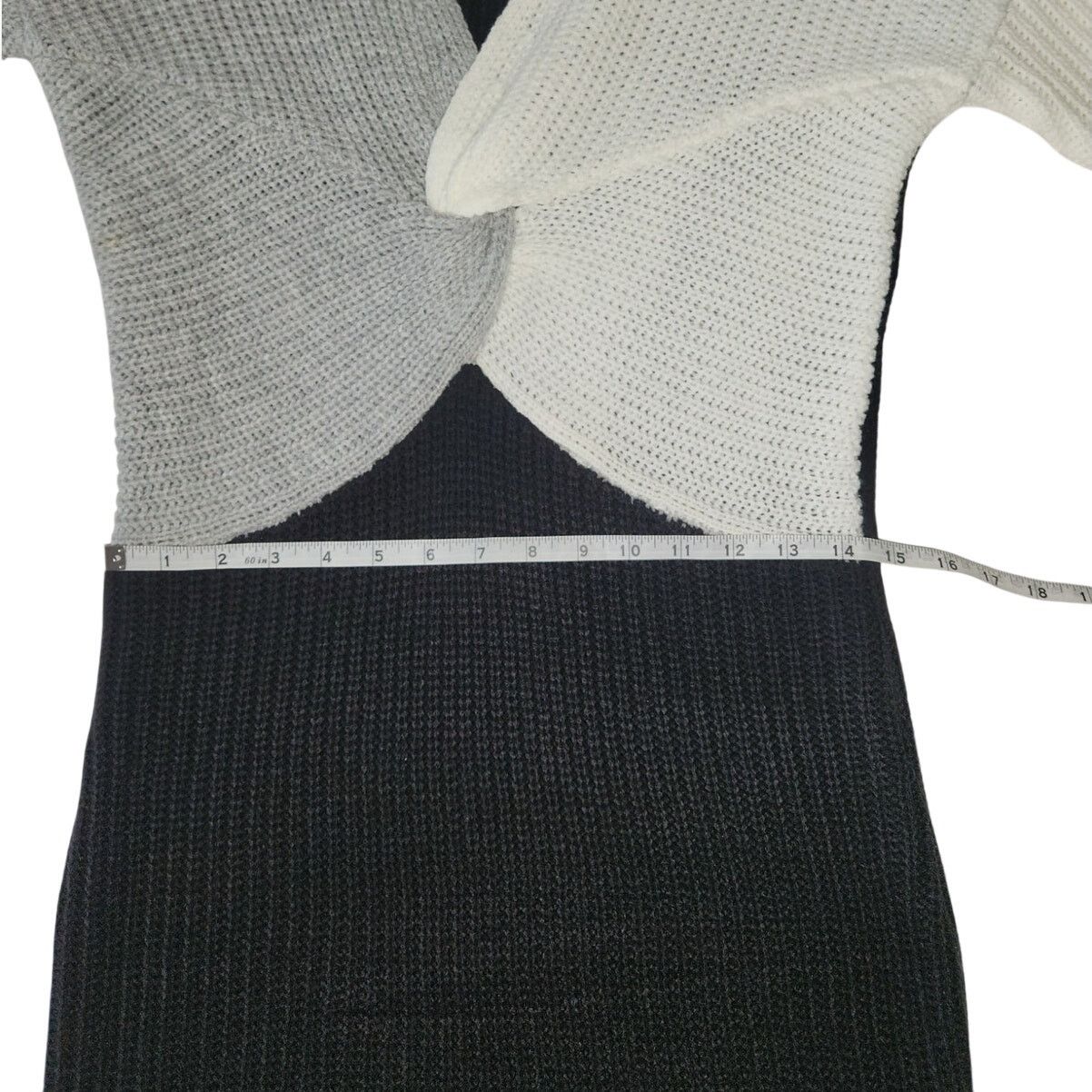 Macys Chic Modern Knitted Dress | White, Black & Gray 3-Tone | M Size M / US 6-8 / IT 42-44 - 6 Thumbnail