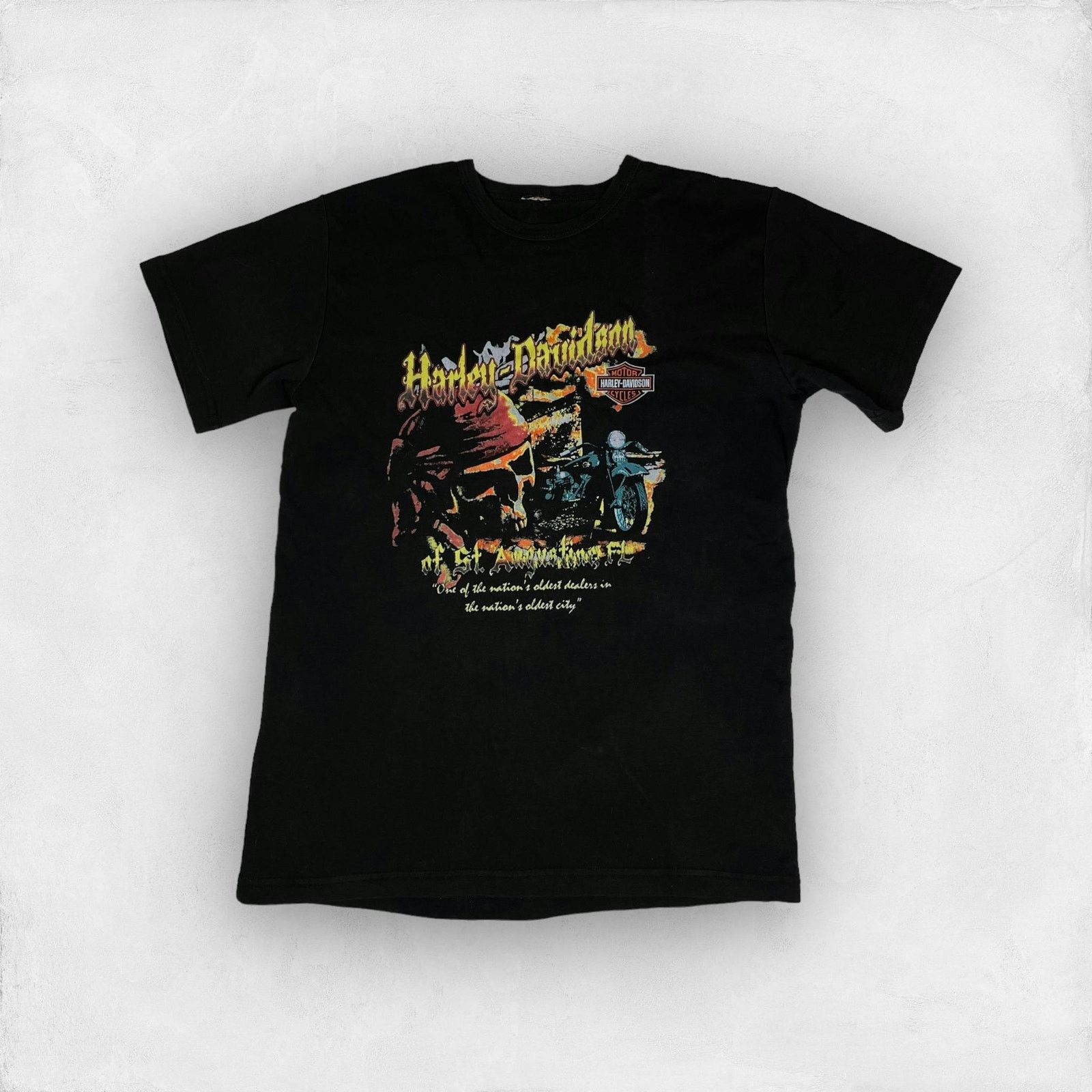 Harley Davidson × Vintage Harley Davidson Men Black Skull Bike Graphic Print T-Shirt Size US M / EU 48-50 / 2 - 1 Thumbnail