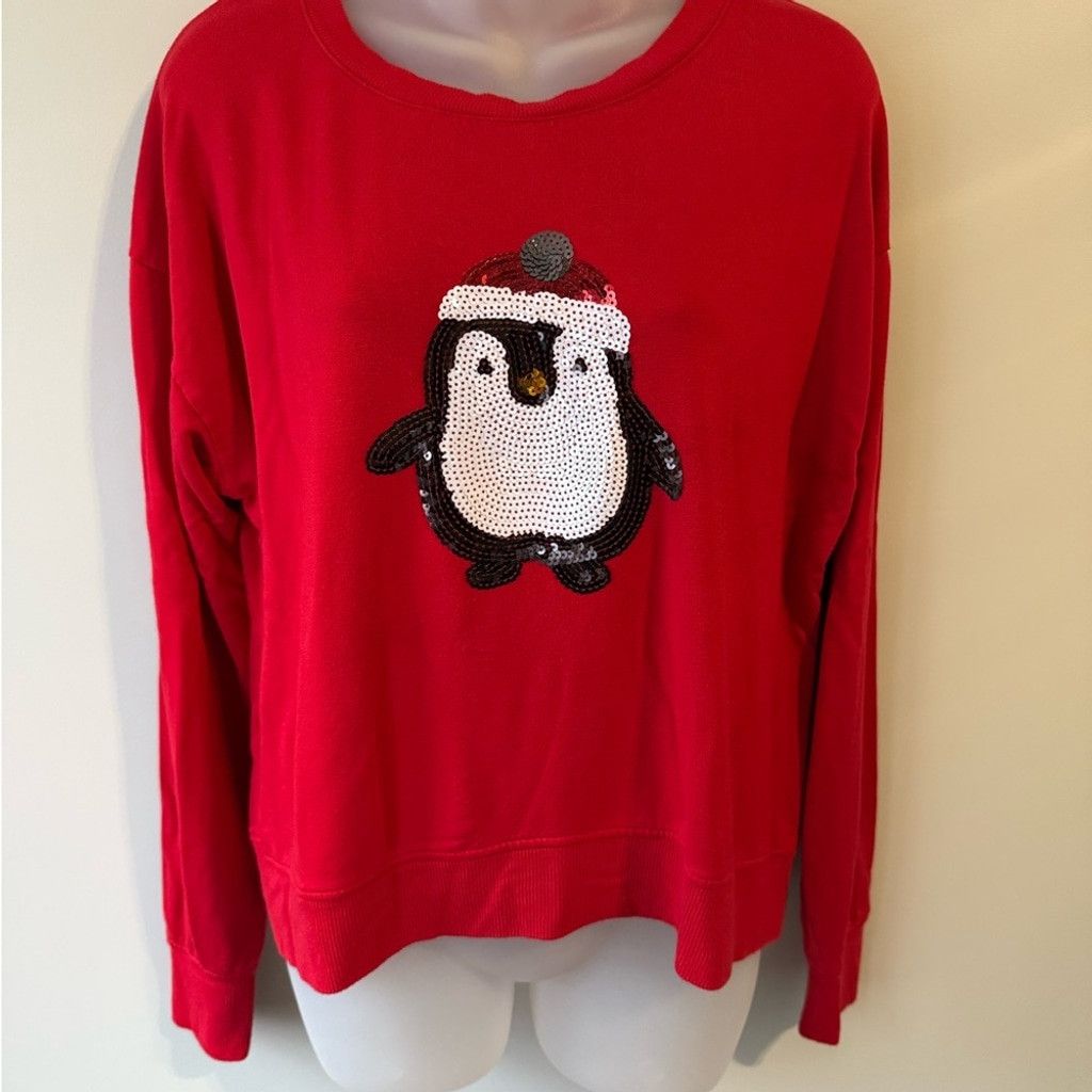 Cynthia Rowley Cynthia Rowley Red Crew Neck Sweater with Penguin Design Size L / US 10 / IT 46 - 1 Thumbnail