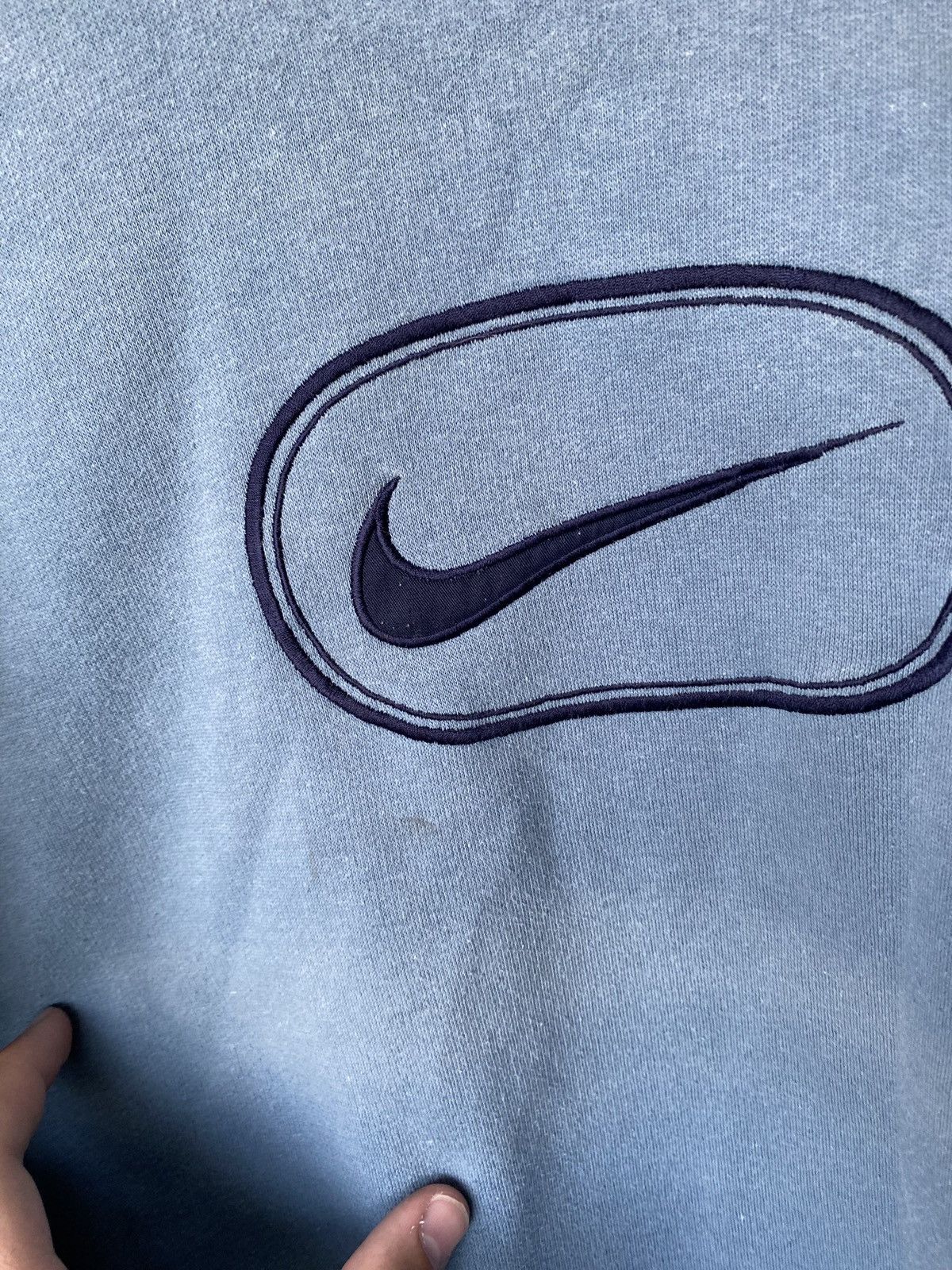 Nike × Vintage 🔥Nike Vntg Sun Faded Washed Blue Swoosh Big Logo Sweatshirt Size US L / EU 52-54 / 3 - 14 Thumbnail