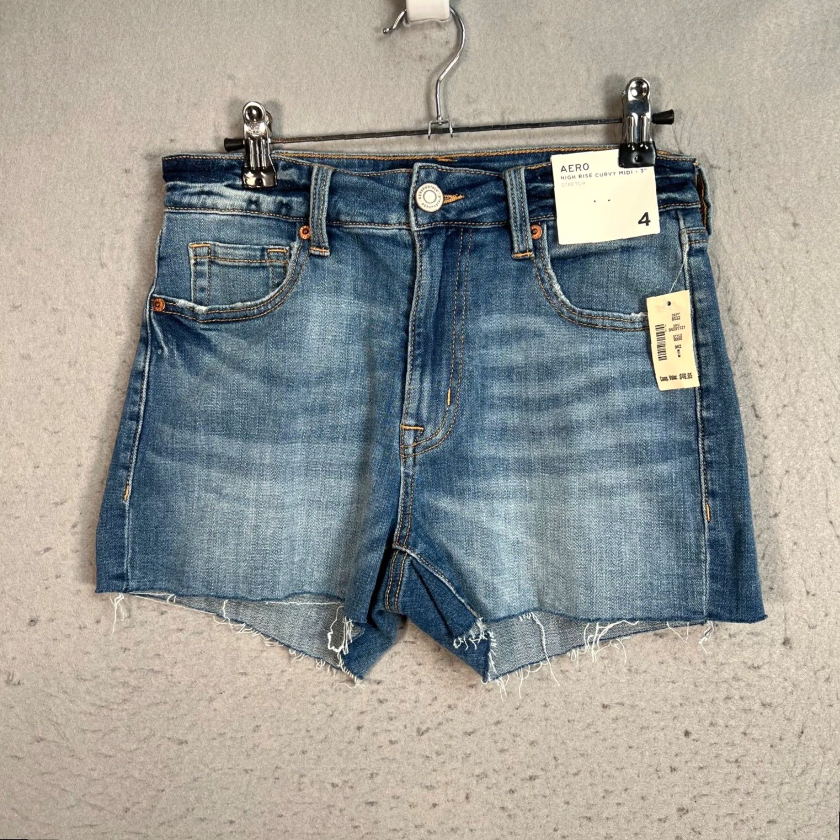 Vintage Aéropostale Womens 4 High Rise Curvy Midi Denim Shorts W/ Frayed Hem Stretch NEW Size 27" / US 4 / IT 40 - 2 Thumbnail