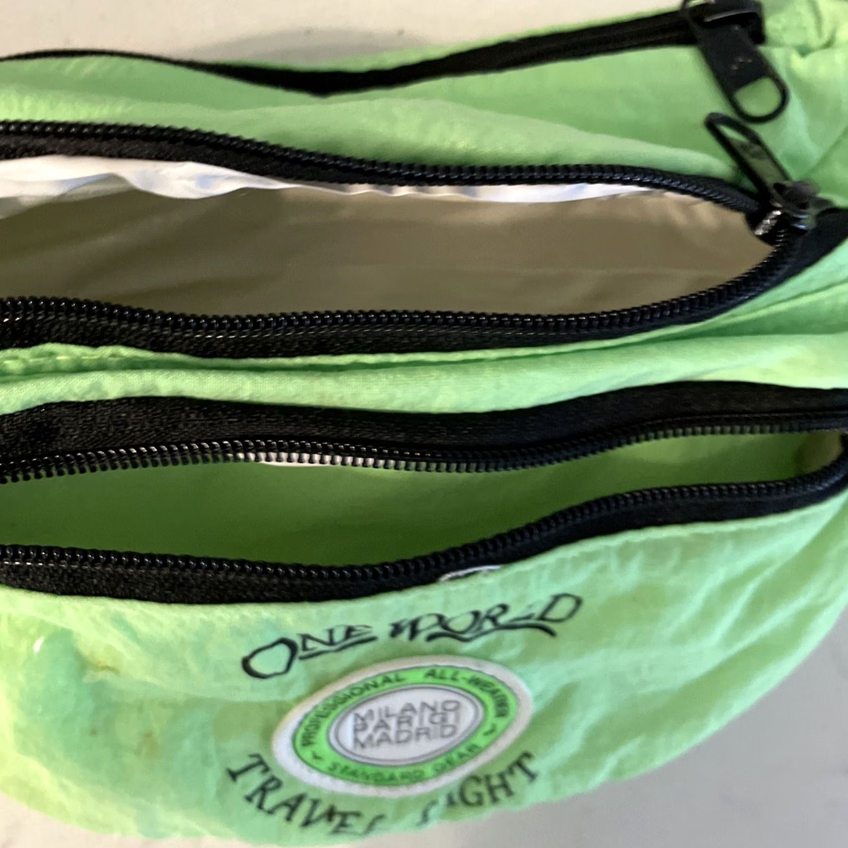 Doublet VINTAGE Milano Parigi Madrid Fanny Pack Neon Green Day Glow Nylon Double Zip Waist Belt Unisex Adults Small 90s Y2K Size ONE SIZE - 7 Thumbnail