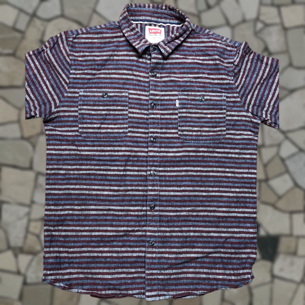 Levi's Levi's Abbey Linen Blend Striped Shirt Mens Large Red Blue Long Sleeve Button-Up Casual Size US L / EU 52-54 / 3 - 1 Thumbnail