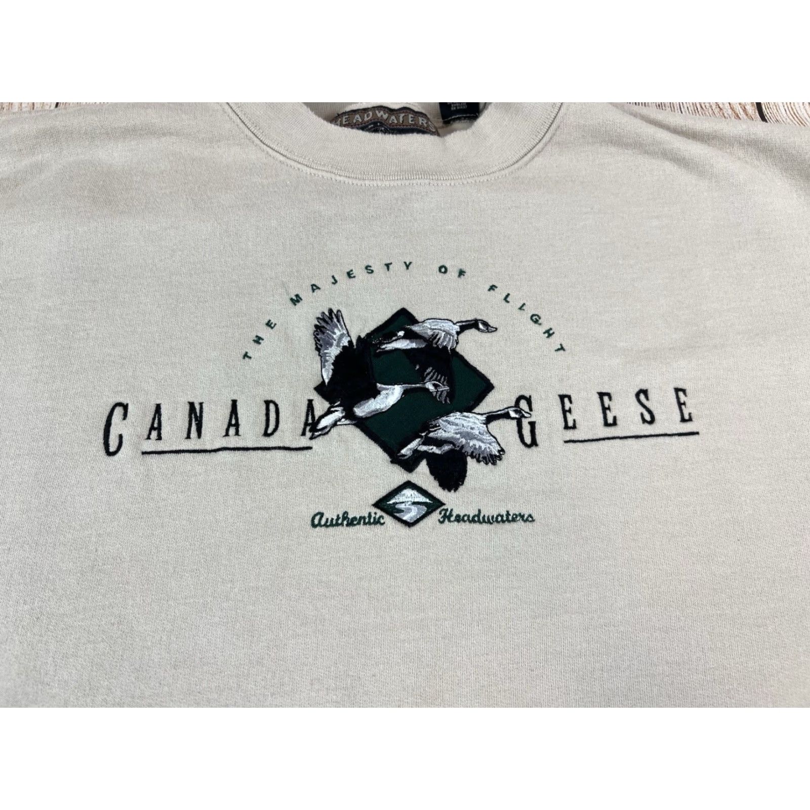 Vintage VINTAGE Headwaters Canada Geese Embroidered Crewneck Sweatshirt - Size L - tan - Cotton Polyester Knit - Regular Fit - Men Size US L / EU 52-54 / 3 - 4 Thumbnail