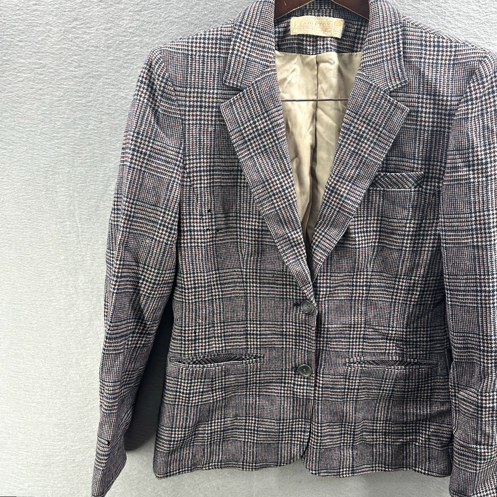 Pendleton VINTAGE Pendleton Wool Blazer Jacket Women M Beige Houndstooth Preppy Vintage Wool Reading Read Blazer Women M Size M / US 6-8 / IT 42-44 - 3 Thumbnail