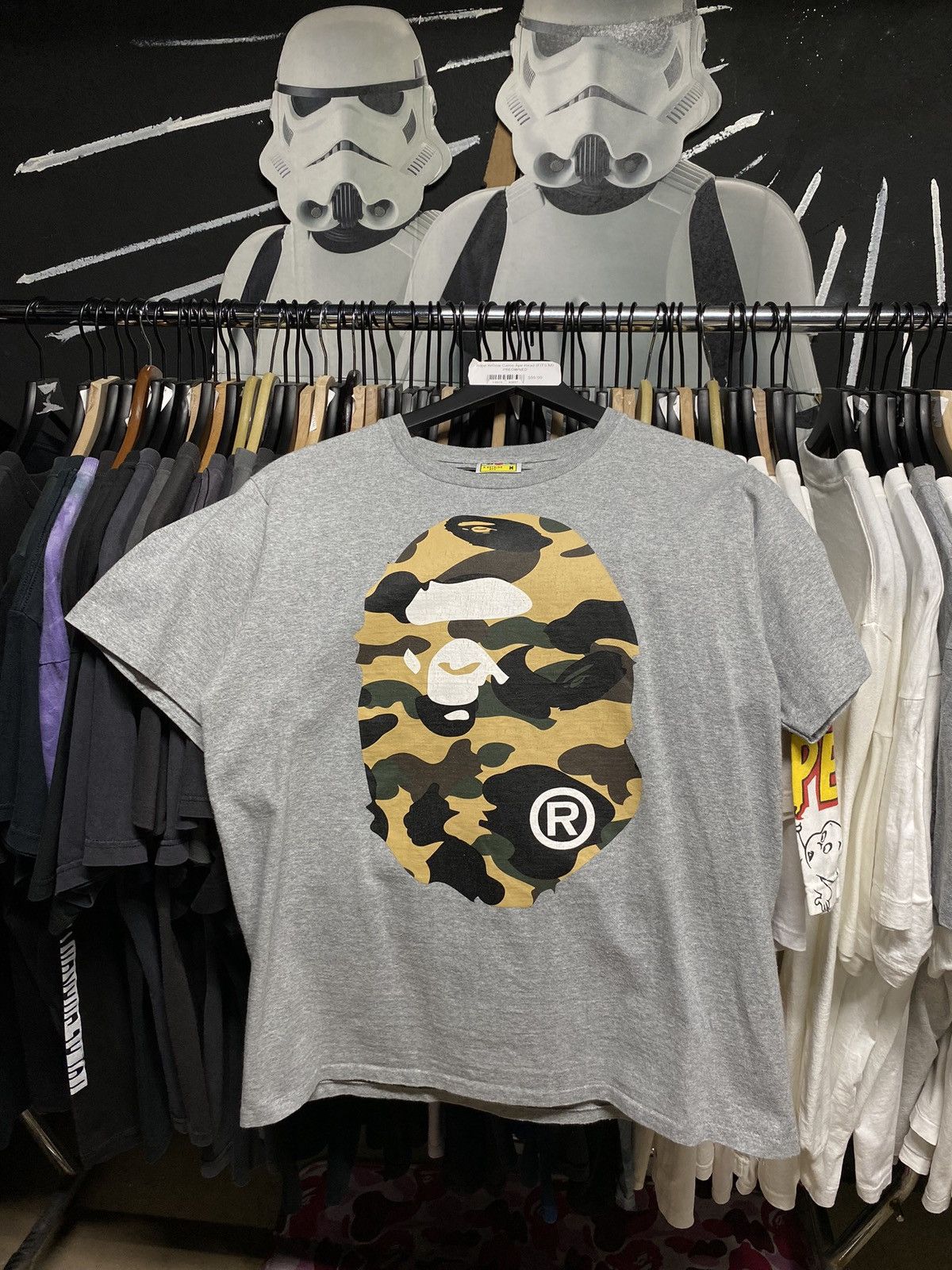 A Bathing Ape Yellow Camo Bape Head T-Shirt Preowned Medium