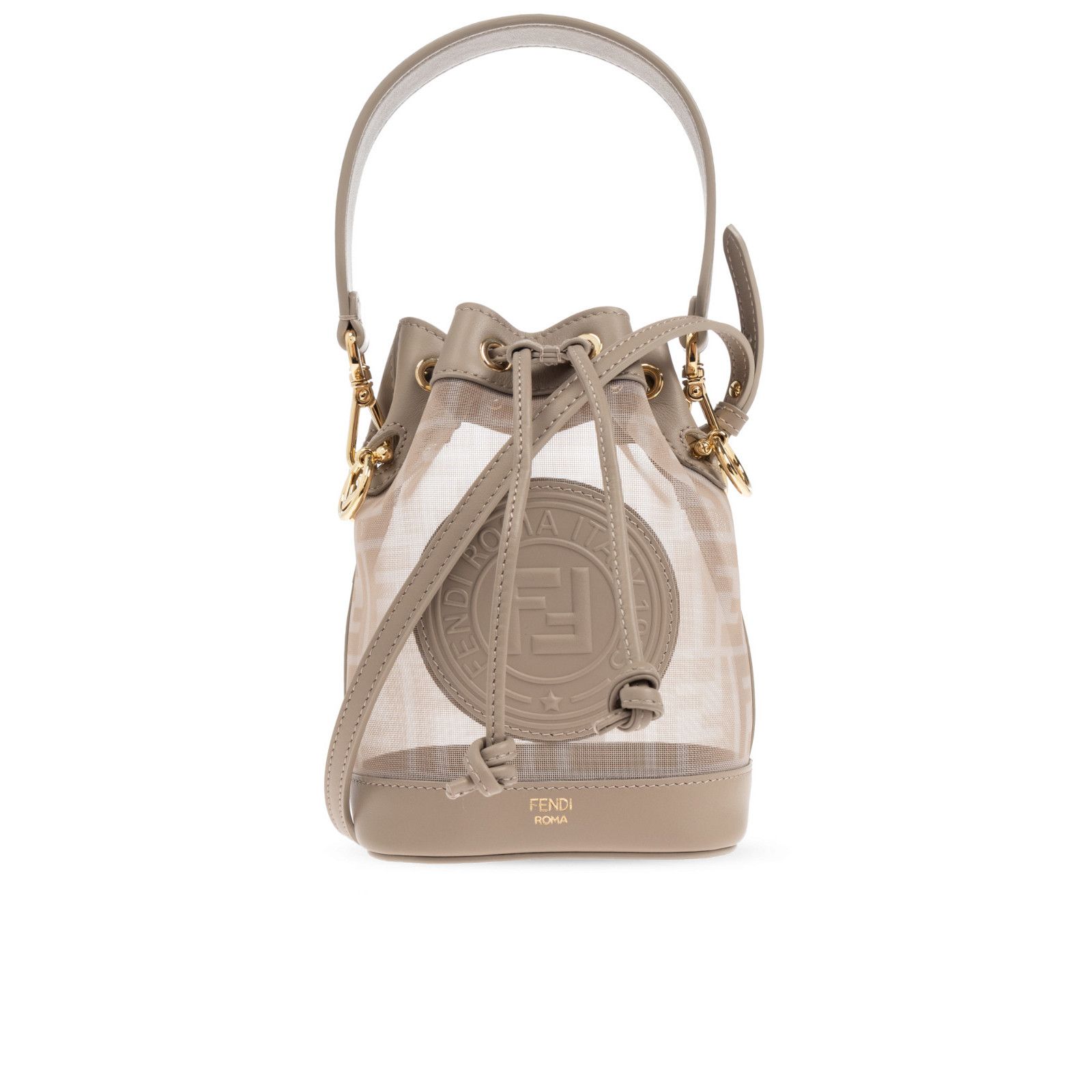 FENDI Mon Tresor $1850 Dove Gray FF Mesh Bucket Bag New & Au