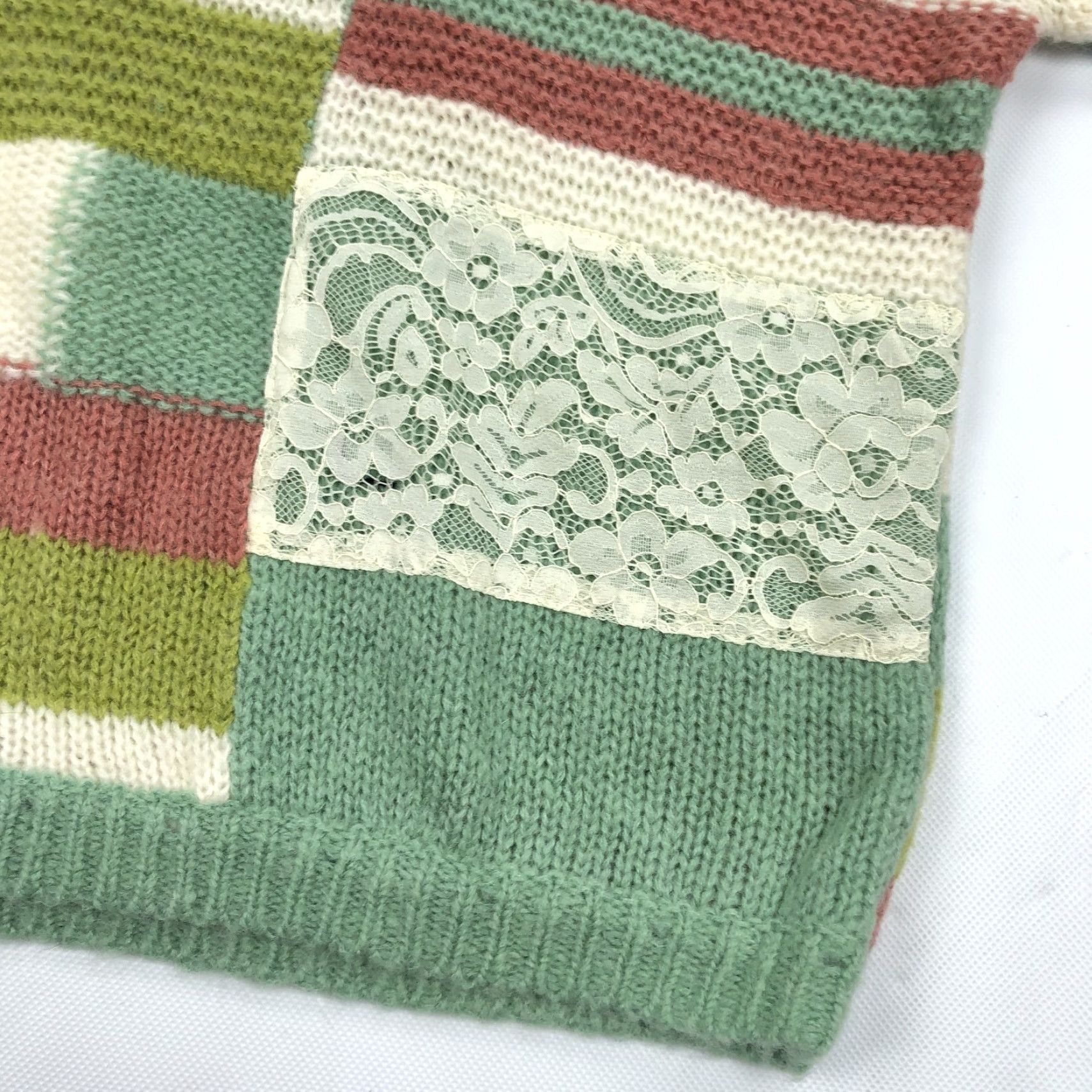 Vintage Sundance Sweater Knit Raglan Long Sleeve Patchwork Striped Lace Mohair Green Women's L Size L / US 10 / IT 46 - 3 Thumbnail