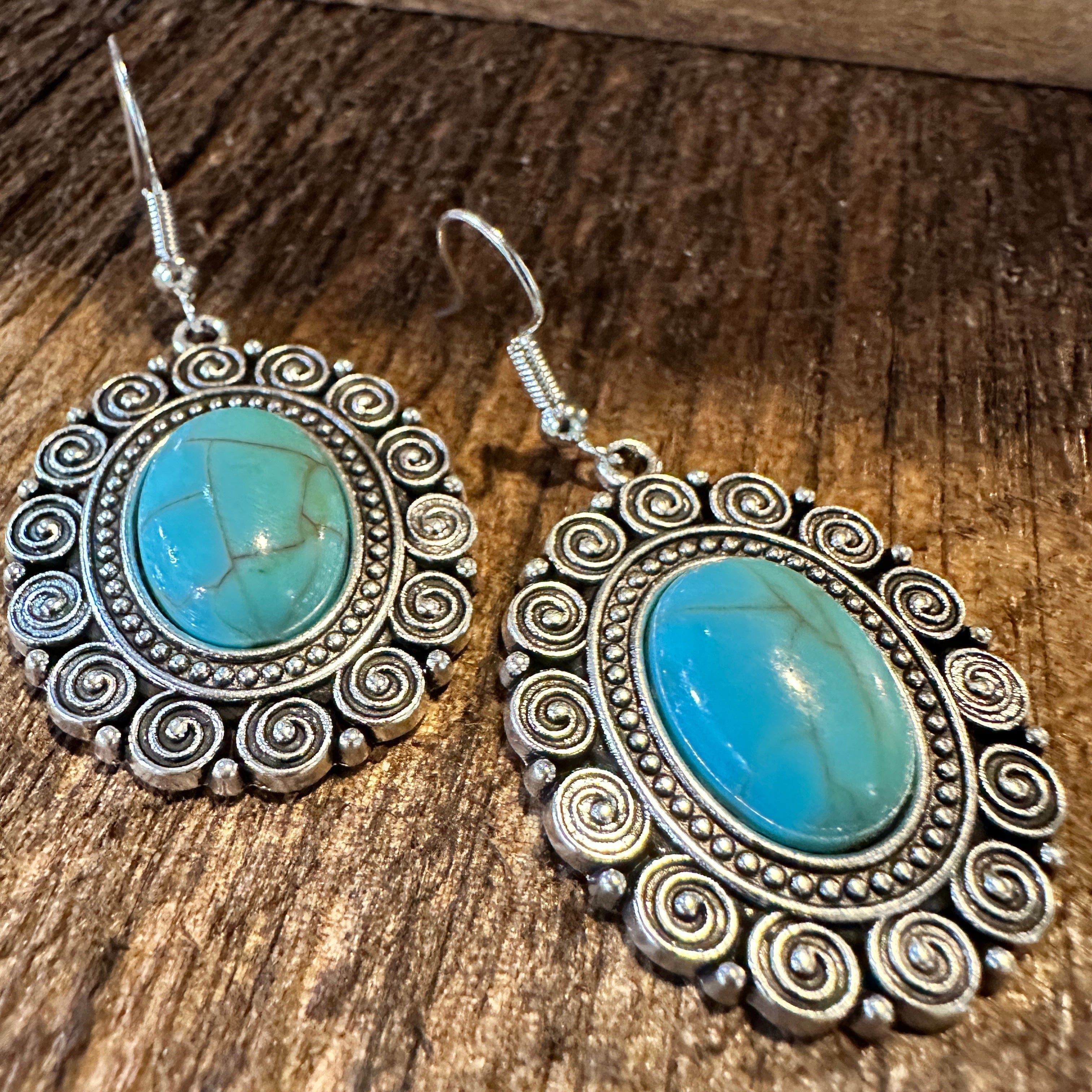 Other Boho Hippie Vintage Oval Lace Dangle Wire Earrings, Turquois Size ONE SIZE - 6 Thumbnail