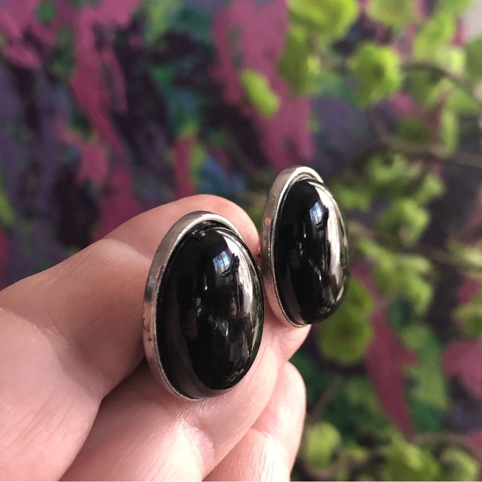 Vintage Vintage oval black glass clip on earrings Size ONE SIZE - 5 Thumbnail
