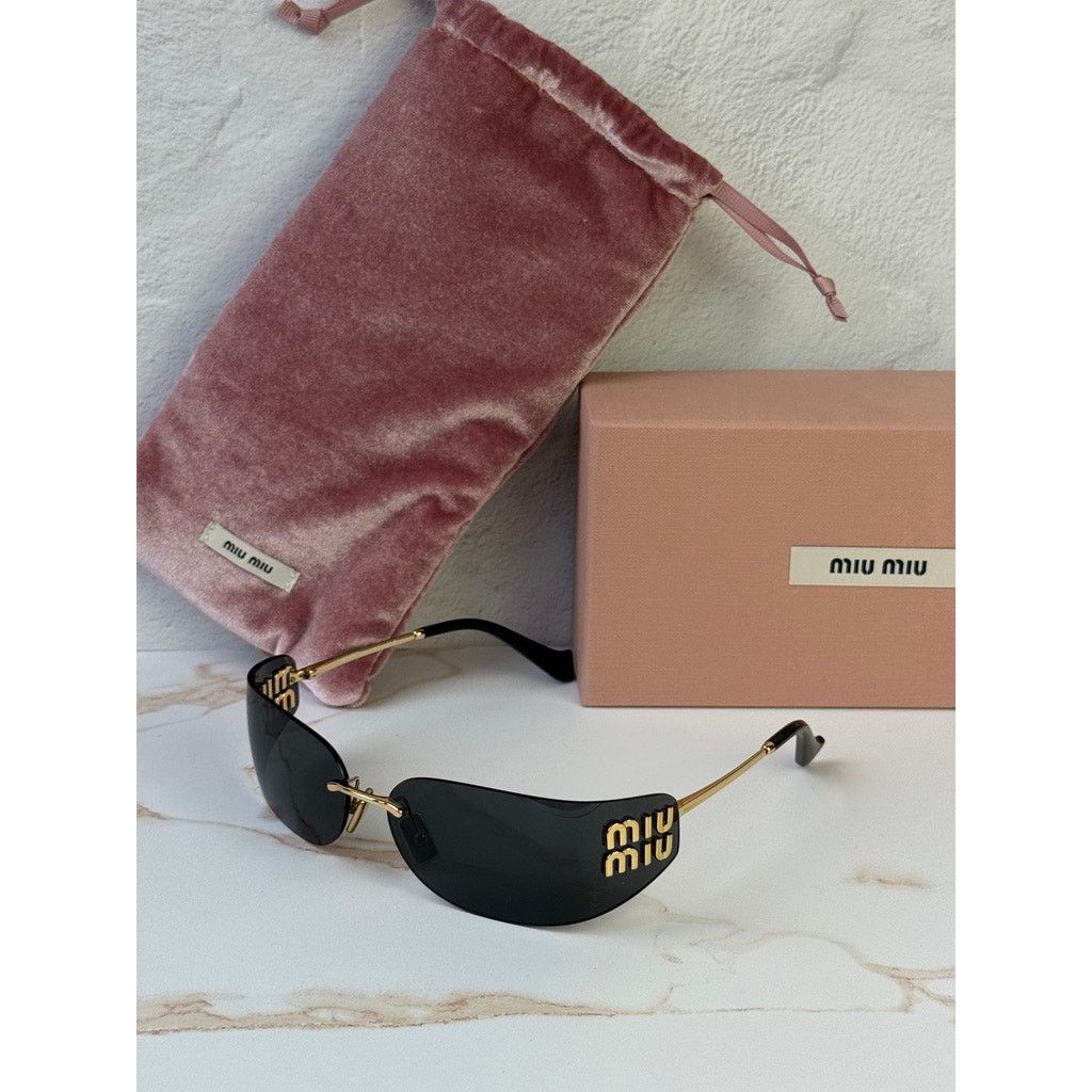 Miu Miu CNEW Miu Miu MU A51S Mask Sunglasses in Gold Grey $696 Size ONE SIZE - 3 Thumbnail