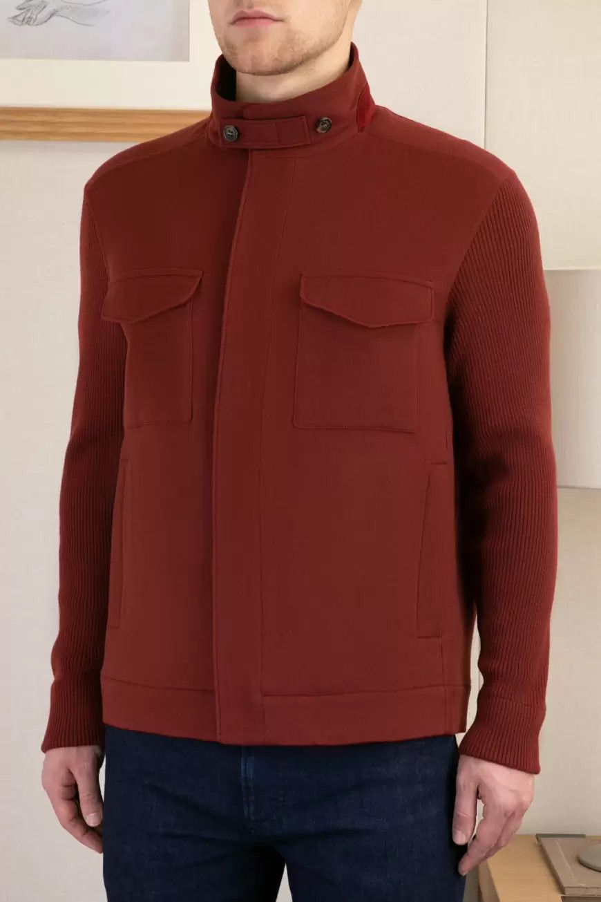 image of Loro Piana O1W1Db11223 Traveller Knit Bomber Jacket In Black Cherry, Men's (Size Medium)