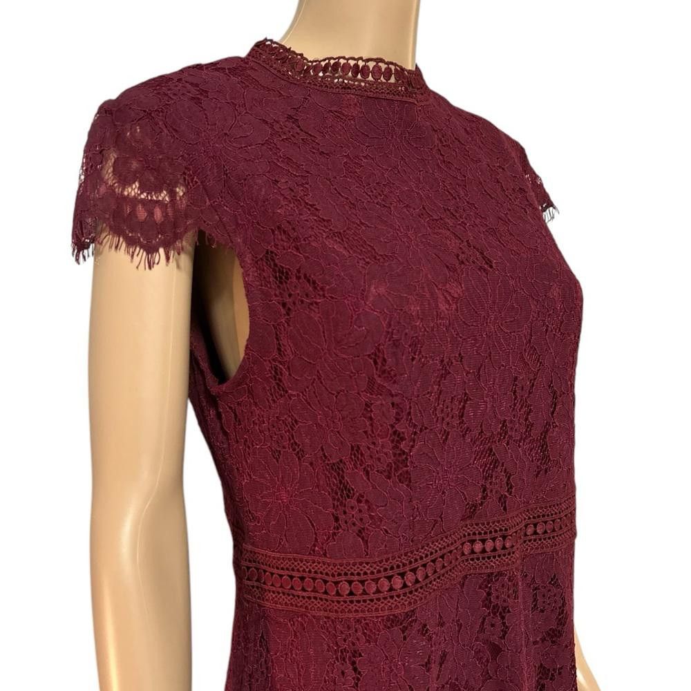 Designer Suzy Shier Elegant Burgundy Lace Dress Size L / US 10 / IT 46 - 4 Thumbnail