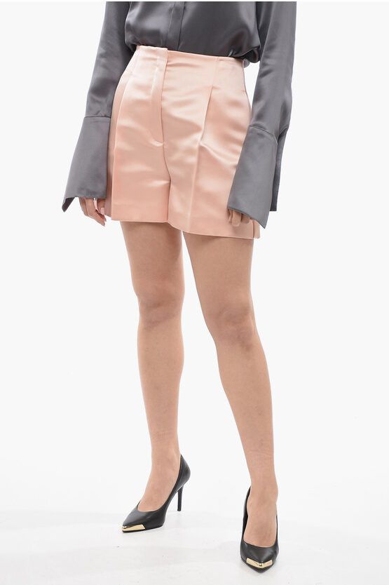 image of Fendi Silk Satin Duchesse Flared Shorts in Pink, Women's (Size 27)