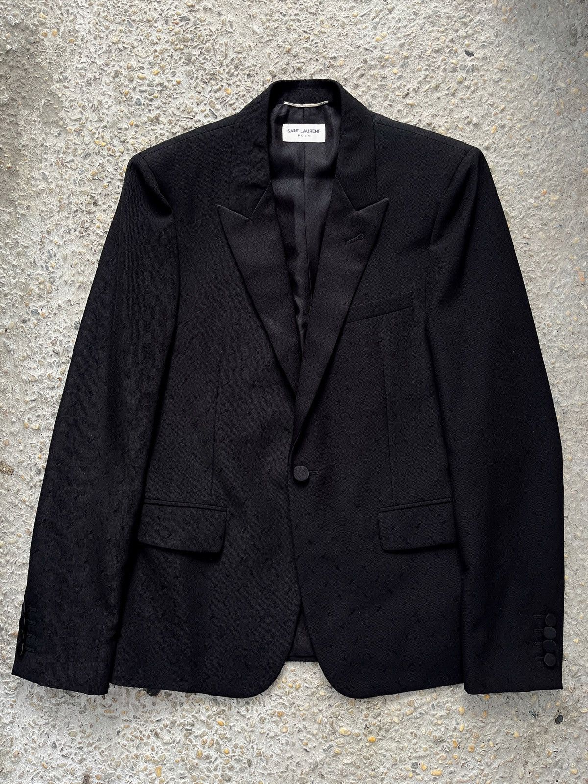 Saint Laurent Paris SS19 Black Satin Lapel Blazer Size 48R - 1 Thumbnail