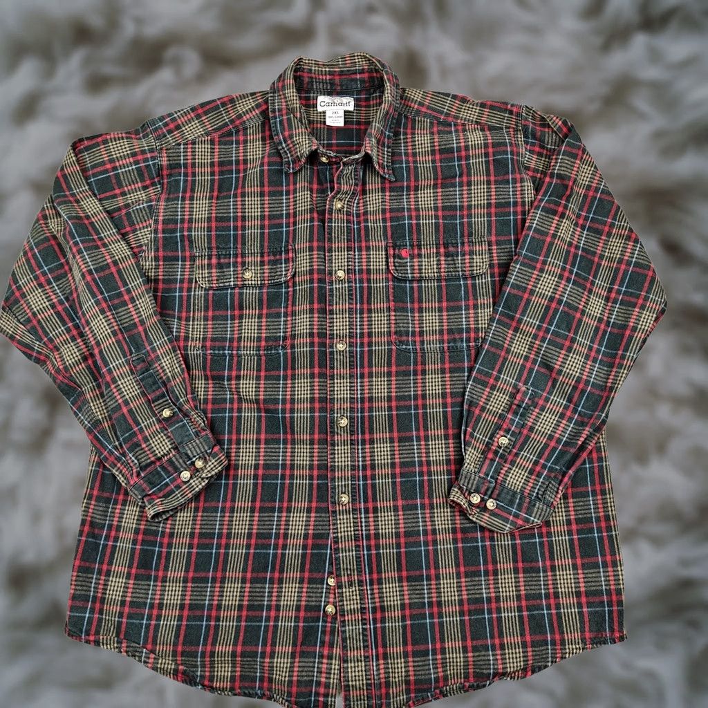 Carhartt VINTAGE Carhartt Shirt Mens 2XL Black Plaid Cotton Long Sleeve Button Up Size US XXL / EU 58 / 5 - 1 Thumbnail