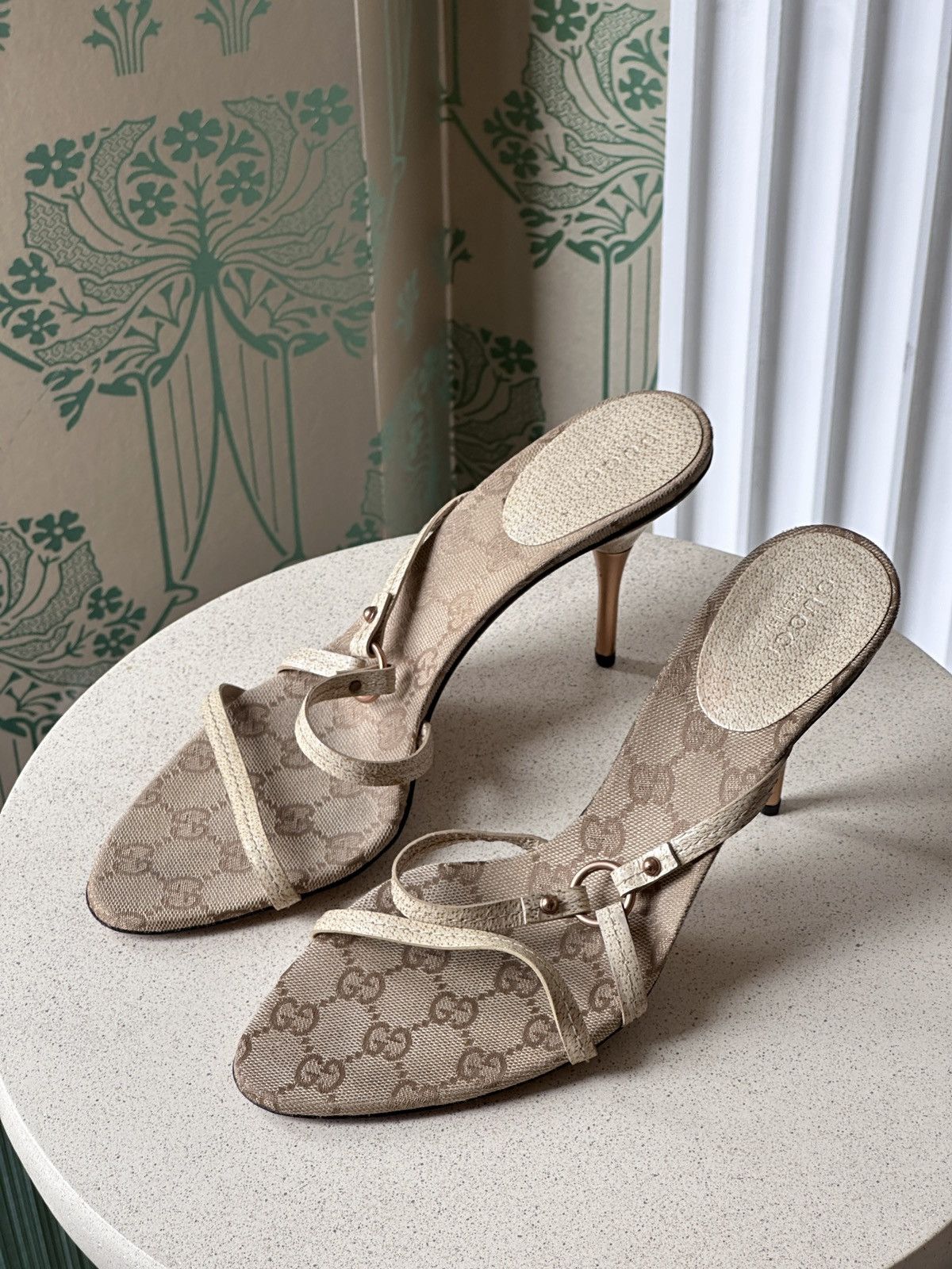 Gucci GUCCI Monogram Beige Kitten Heels Sandals Size 38,5/ 8,5 Size US 8 / IT 38 - 3 Thumbnail
