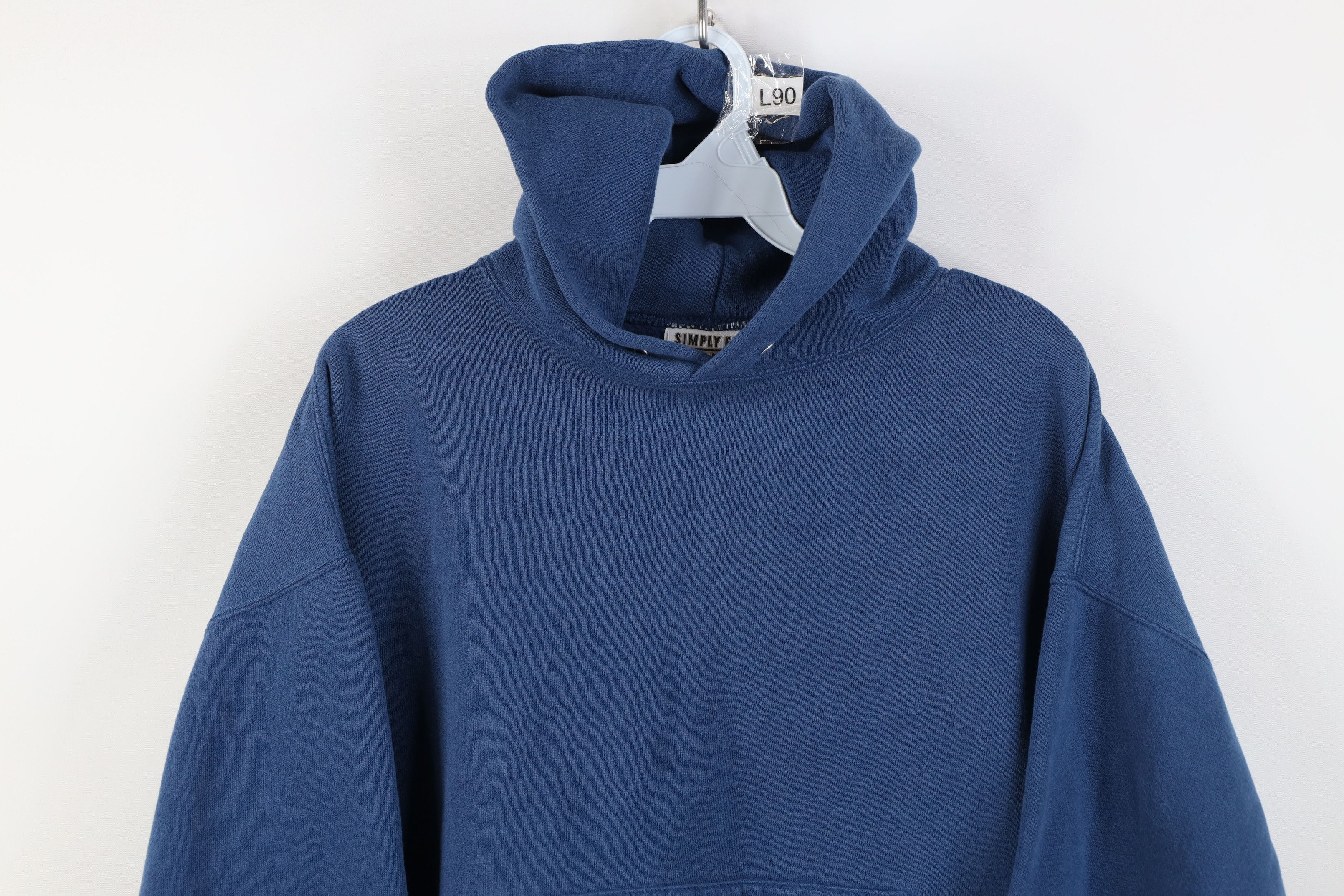 Vintage Vintage 90s Streetwear Blank Boxy Fit Hoodie Sweatshirt Blue Size L / US 10 / IT 46 - 2 Thumbnail