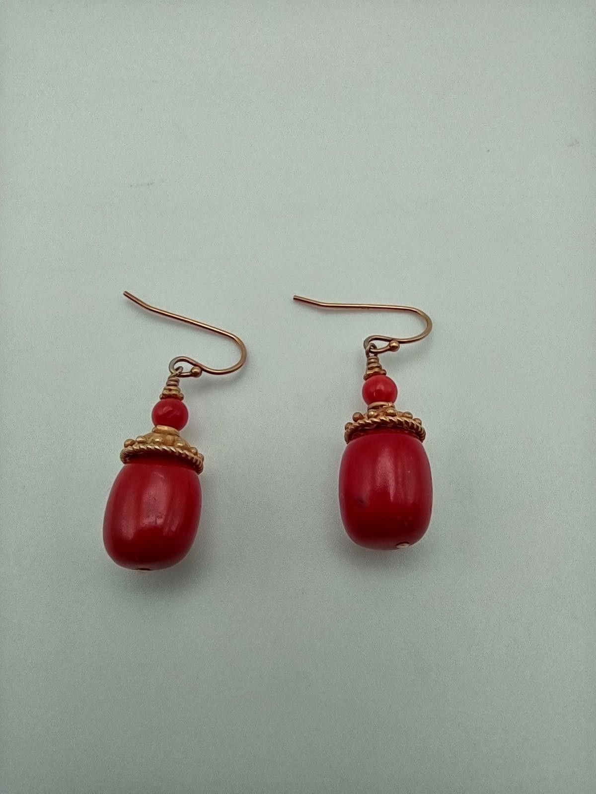 The Unbranded Brand Vintage Gold Vermeil 925 Sterling Red Bead Dangle Earrings Size ONE SIZE - 1 Thumbnail