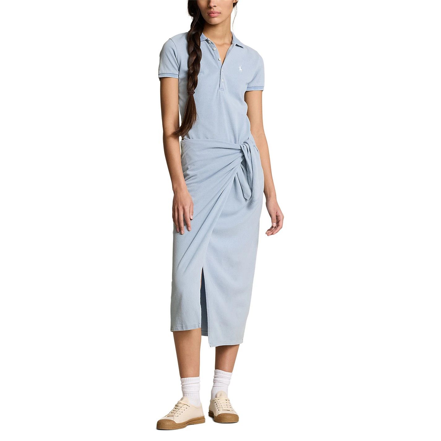 Polo Ralph Lauren o1g2r1mq0825 Tie Polo Shirt Dress in Light Blue Size XS / US 0-2 / IT 36-38 - 4 Thumbnail