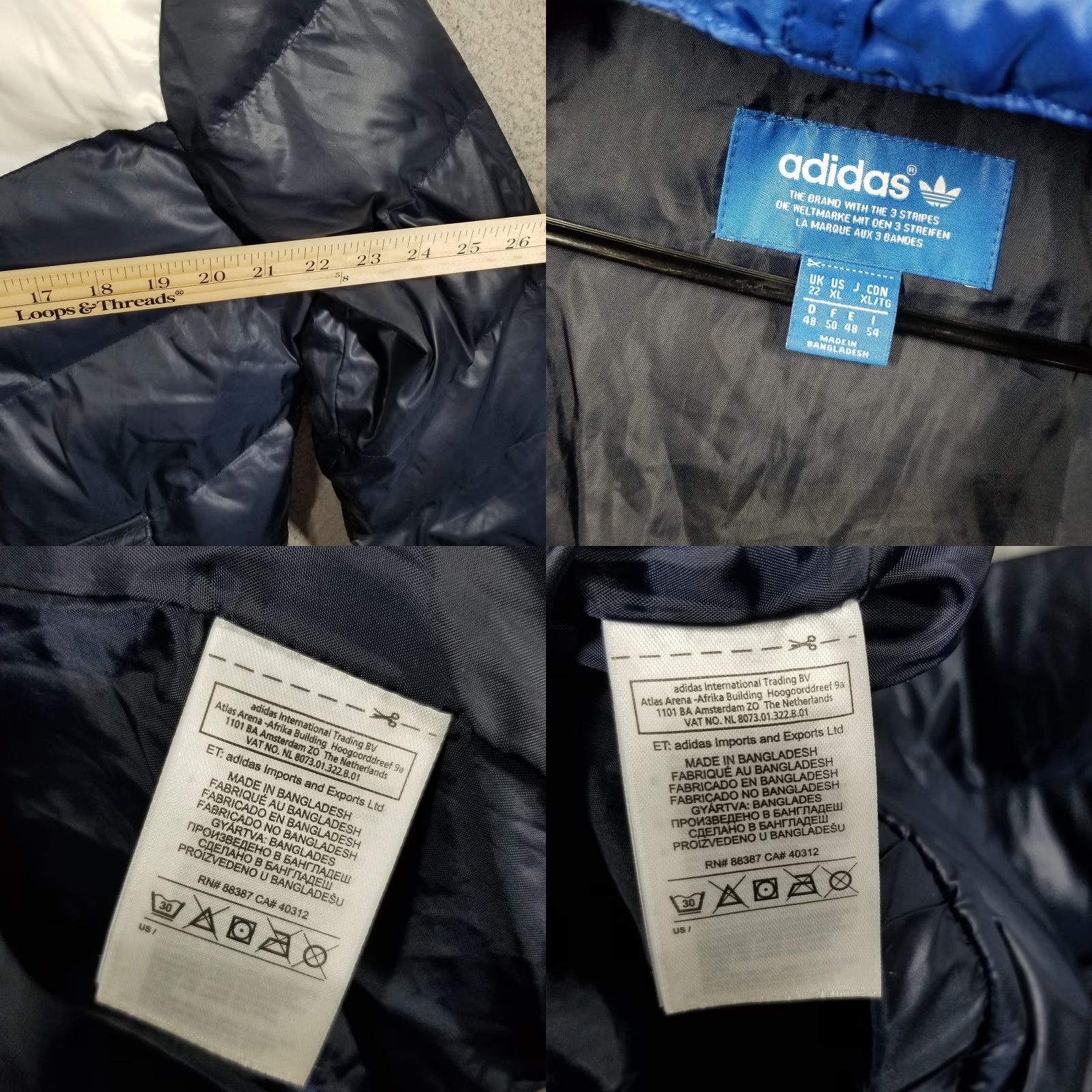 Adidas Adidas Jacket Woman XL Blue Puffer Hooded Chevron Colorblock Trefoil Quilted Size US XL / EU 56 / 4 - 8 Thumbnail