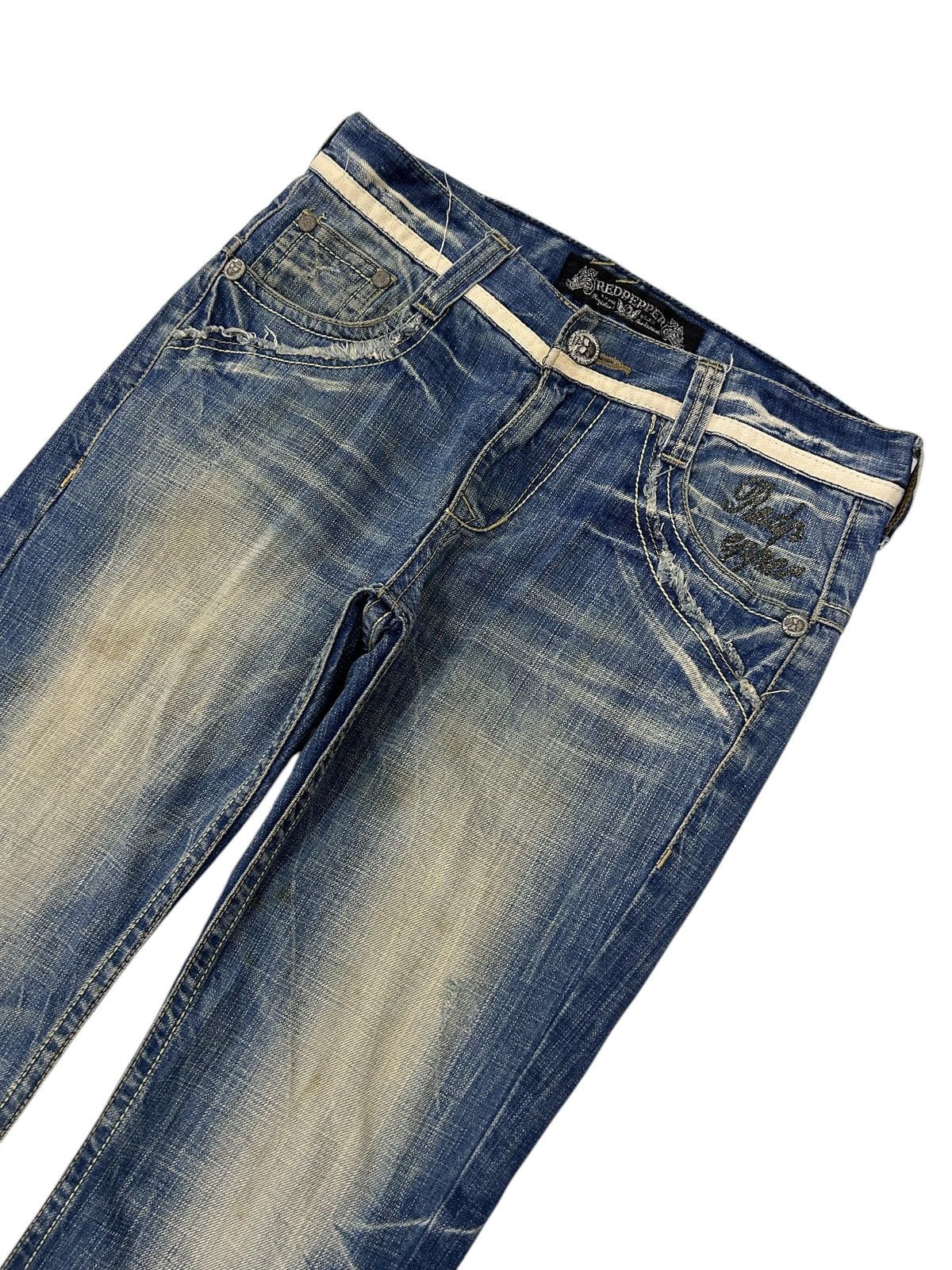 Japanese Brand × Vintage Flare Jeans Embroidered Skull Patch Distressed Denim Size US 32 / EU 48 - 6 Thumbnail