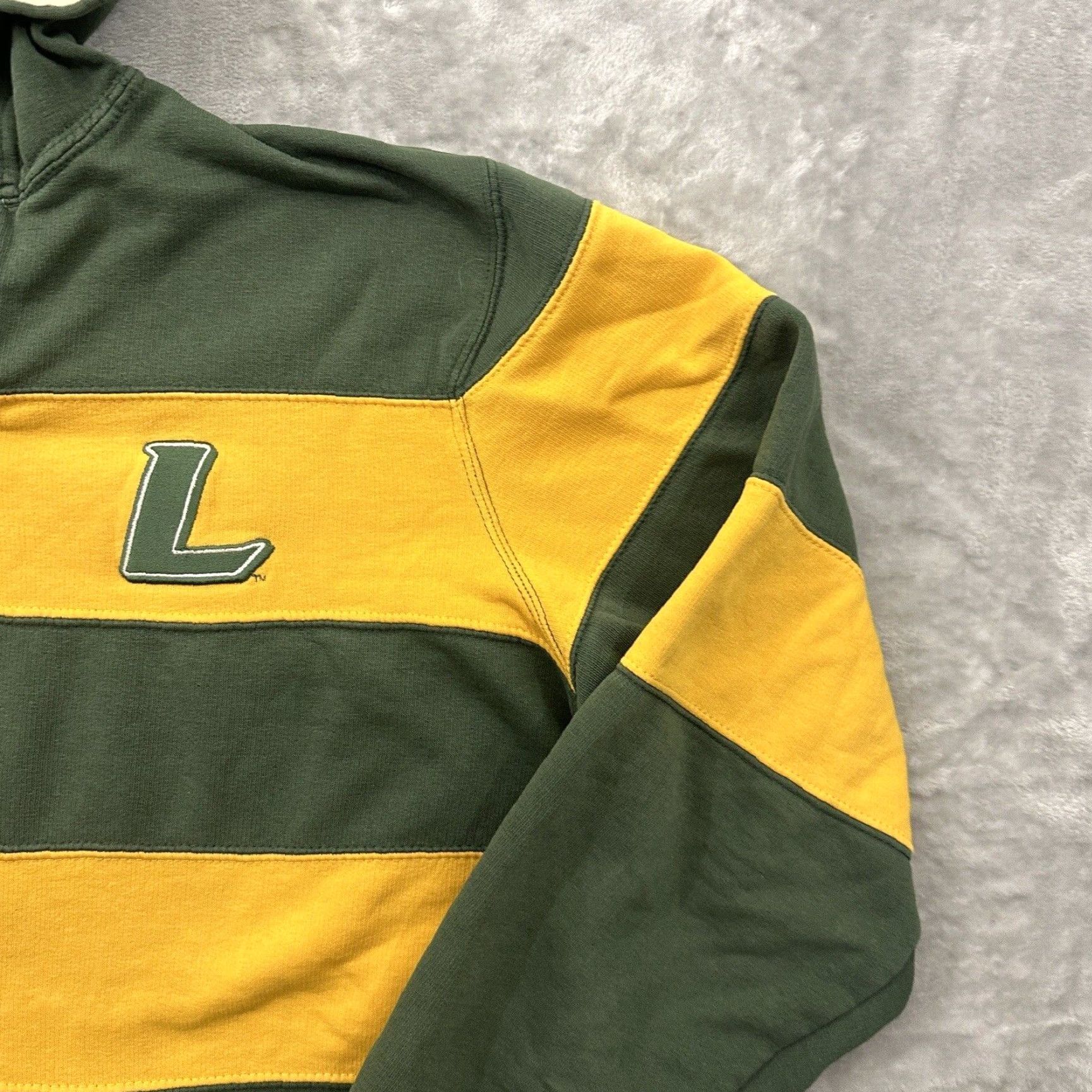 Champion VINTAGE Champion Hoodie Mens XL Yellow Green Rugby La Moyne Dolphins Stripes Pullover Size US XL / EU 56 / 4 - 3 Thumbnail