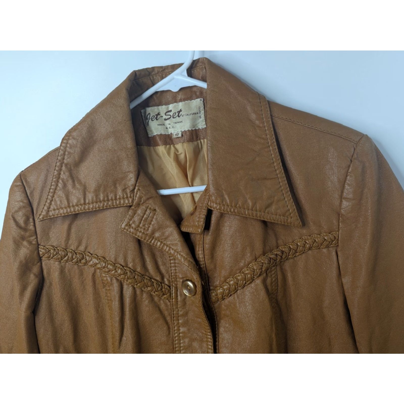 Vintage Jet Set Brown Polyurethane Leather Jacket Women 12 Jacket Pockets Casual All Seasons Fall Spring Summer Regular Size 12 Brown Pockets Jet Set Jacket Size XL / US 12-14 / IT 48-50 - 4 Thumbnail