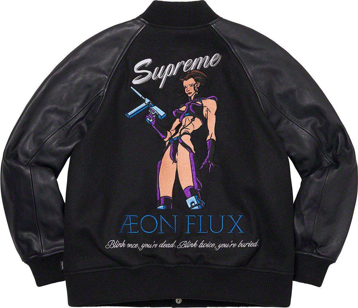 image of Supreme Aeon Flux Varsity Jacket In Black, Men's (Size Medium)