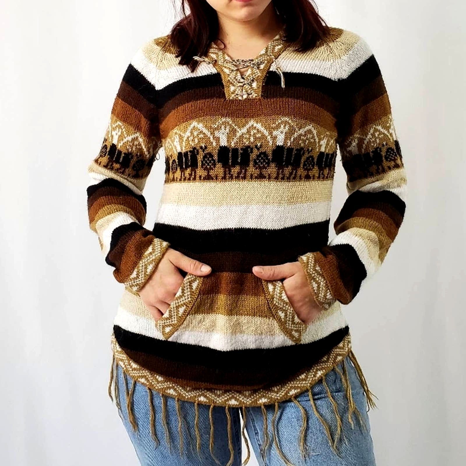 Vintage Vintage 70's Striped Alpaca Fringe Sweater - M Size M / US 6-8 / IT 42-44 - 5 Thumbnail