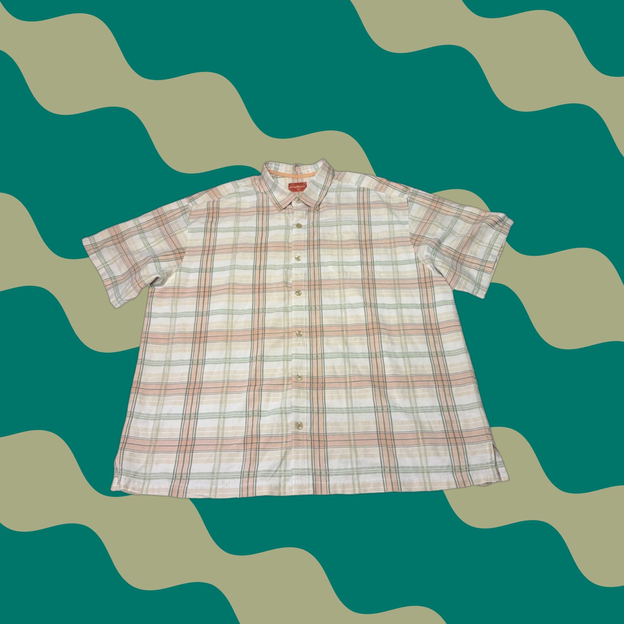Tommy Bahama Tommy Bahama Mens 2XL Silk Cotton Plaid Short Sleeve Button Shirt Orange Green Multicolor Casual Travel Button-Up Pocket Size US XXL / EU 58 / 5 - 1 Thumbnail
