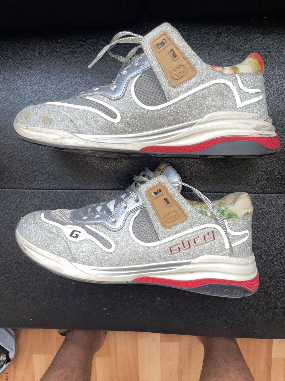 Metallic Calfskin Glitter Mesh Womens Ultrapace Sneakers