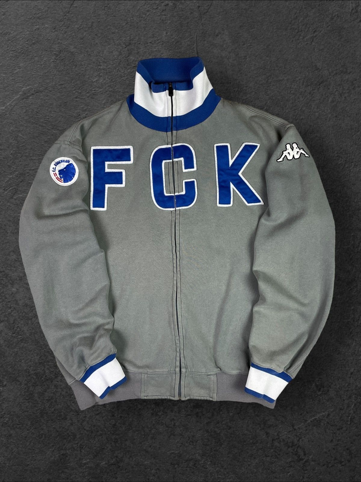 image of Vintage Y2K Kappa Fc Kobenhavn Zip Sweatshirt in Grey, Men's (Size Medium)
