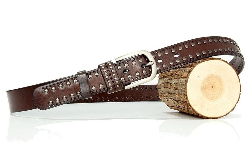 Leather × Vintage Punk Lady Belts Rivet Belt High Quality Real Genuine Leather Size ONE SIZE - 3 Thumbnail